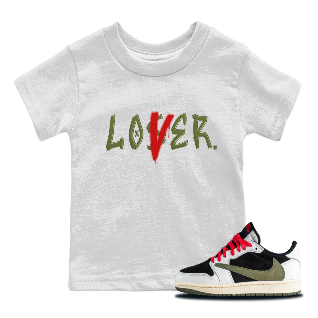 Loser Lover Kids Tops - Air Jordan 1 Travis Scott Olive