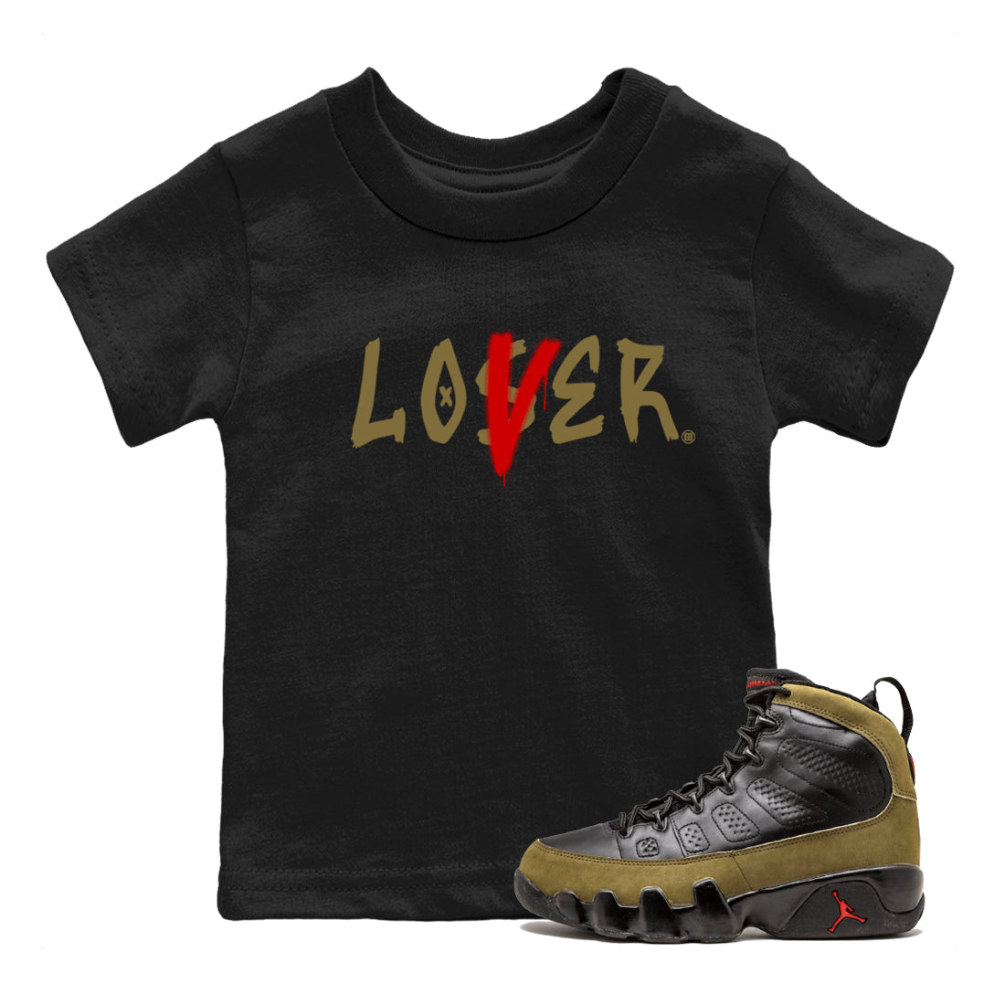 Loser Lover snkmatch Tees Kids - Air Jordan 9 Olive