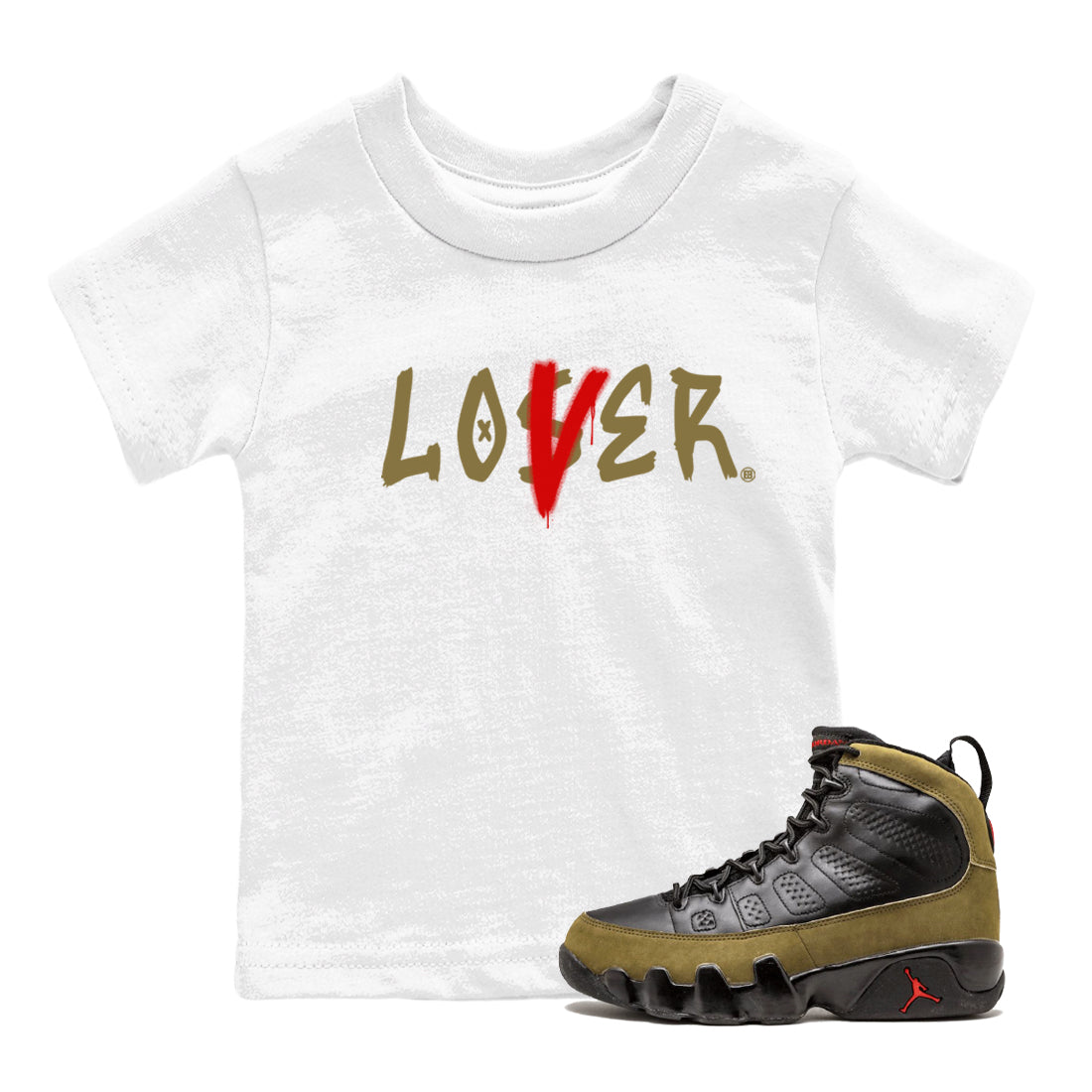 Loser Lover snkmatch Tees Kids - Air Jordan 9 Olive