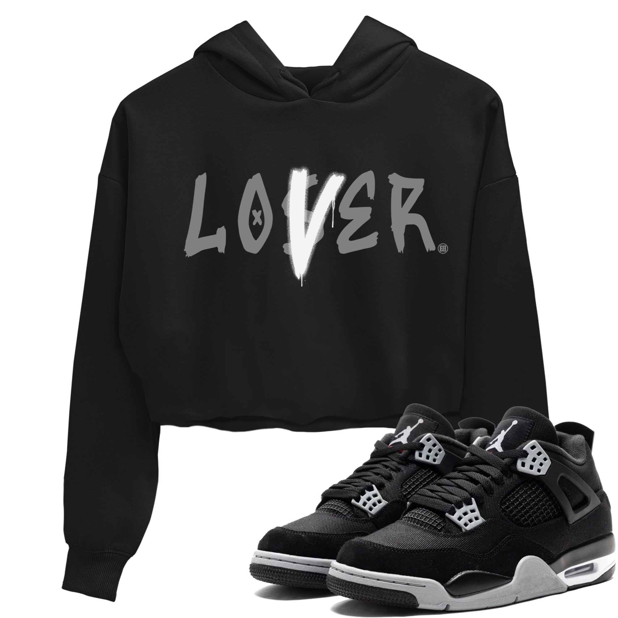 Loser Lover Women's Tops - Air Jordan 4 Black Canvas