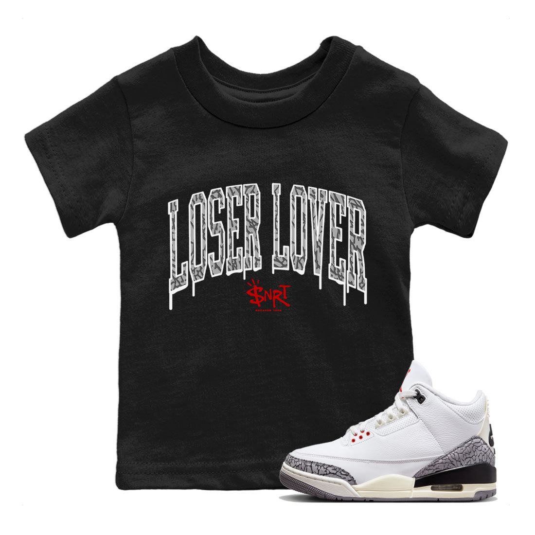 Loser Lover Letter Kids Tops - Air Jordan 3 White Cement