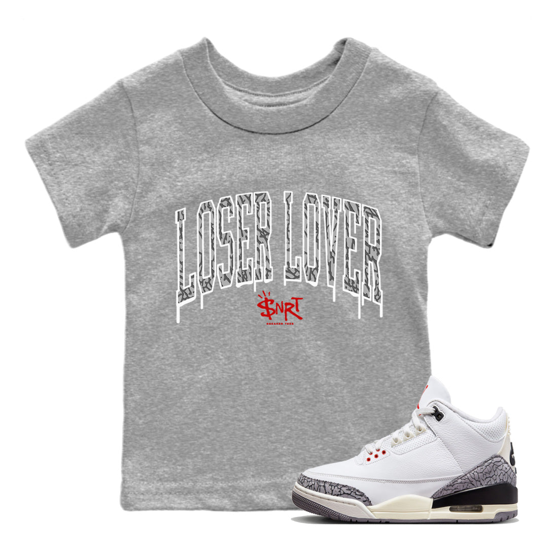 Loser Lover Letter Kids Tops - Air Jordan 3 White Cement