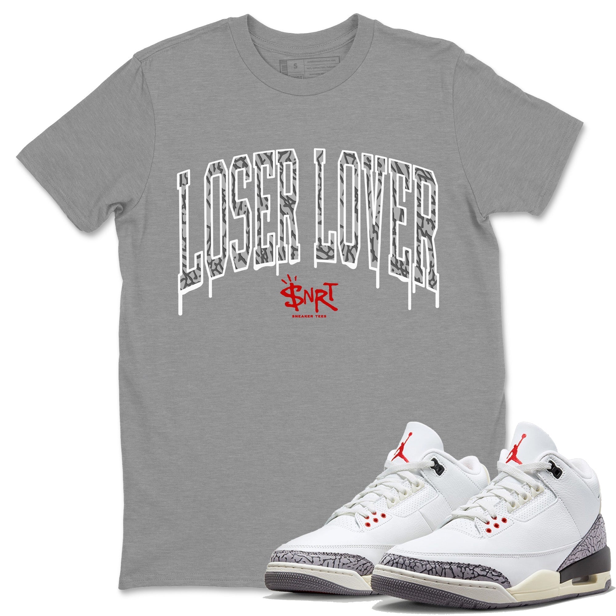 Loser Lover Letter Unisex Tops - Air Jordan 3 White Cement