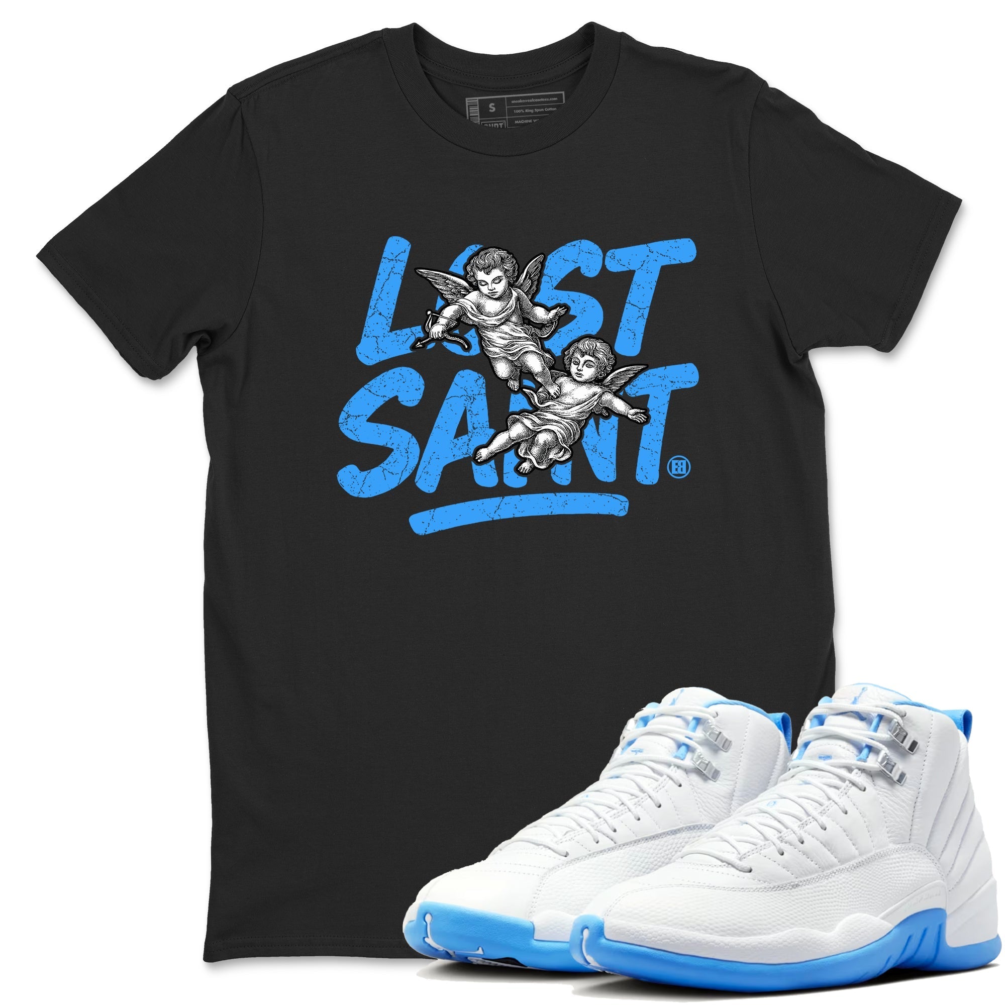 Lost Saint snkmatch Tees - Air Jordan 12 White and University Blue