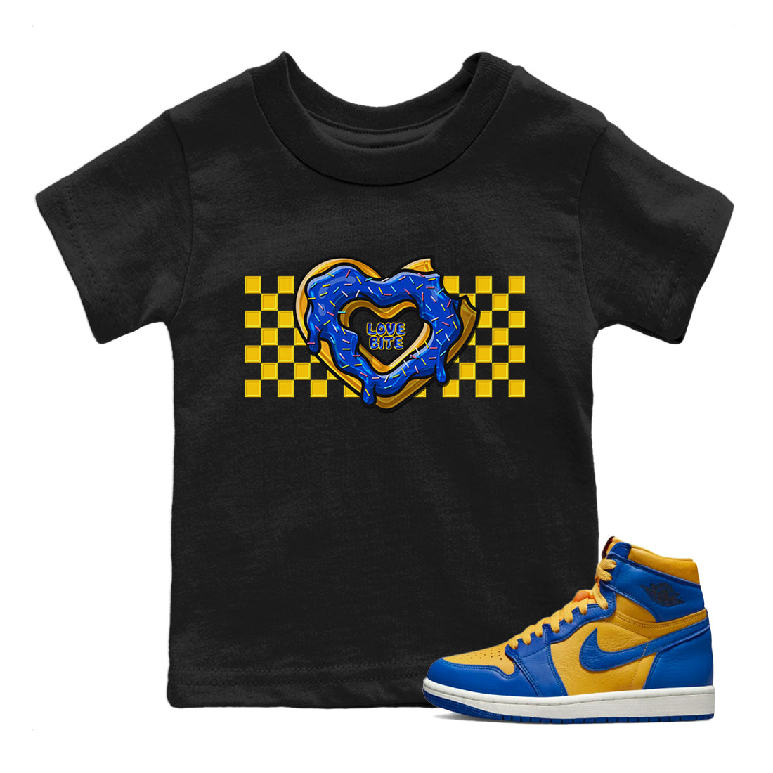 Love Bite Kids Tops - Air Jordan 1 Game Royal Varsity Maize