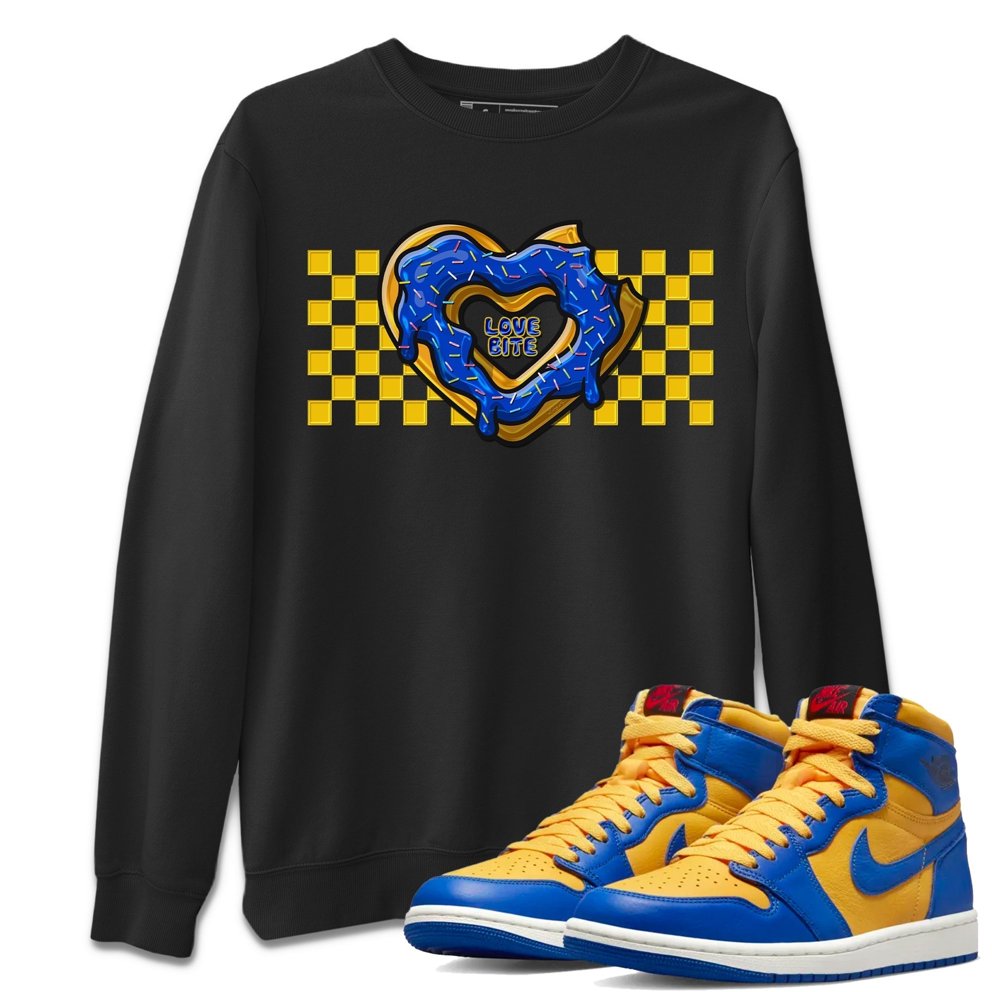 Love Bite Unisex Tops - Air Jordan 1 Game Royal Varsity Maize