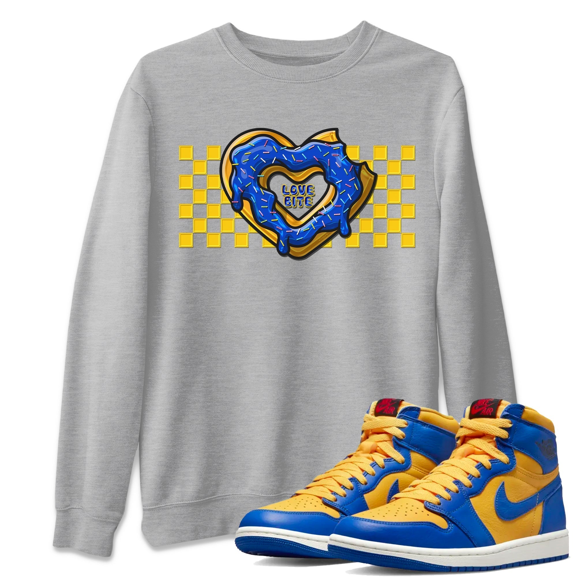 Love Bite Unisex Tops - Air Jordan 1 Game Royal Varsity Maize