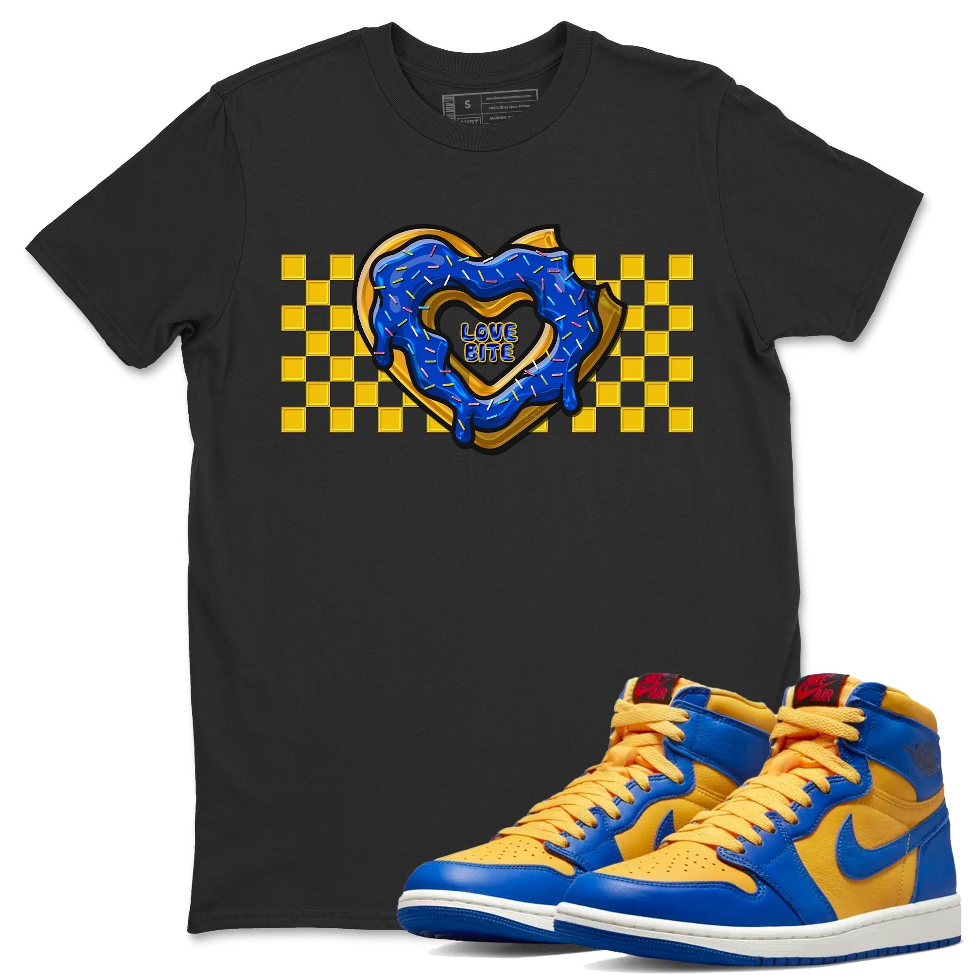 Love Bite Unisex Tops - Air Jordan 1 Game Royal Varsity Maize