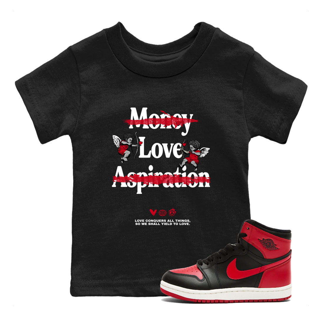 Love Conquers All Things snkmatch Tees Kids - Air Jordan 1 '85 Bred