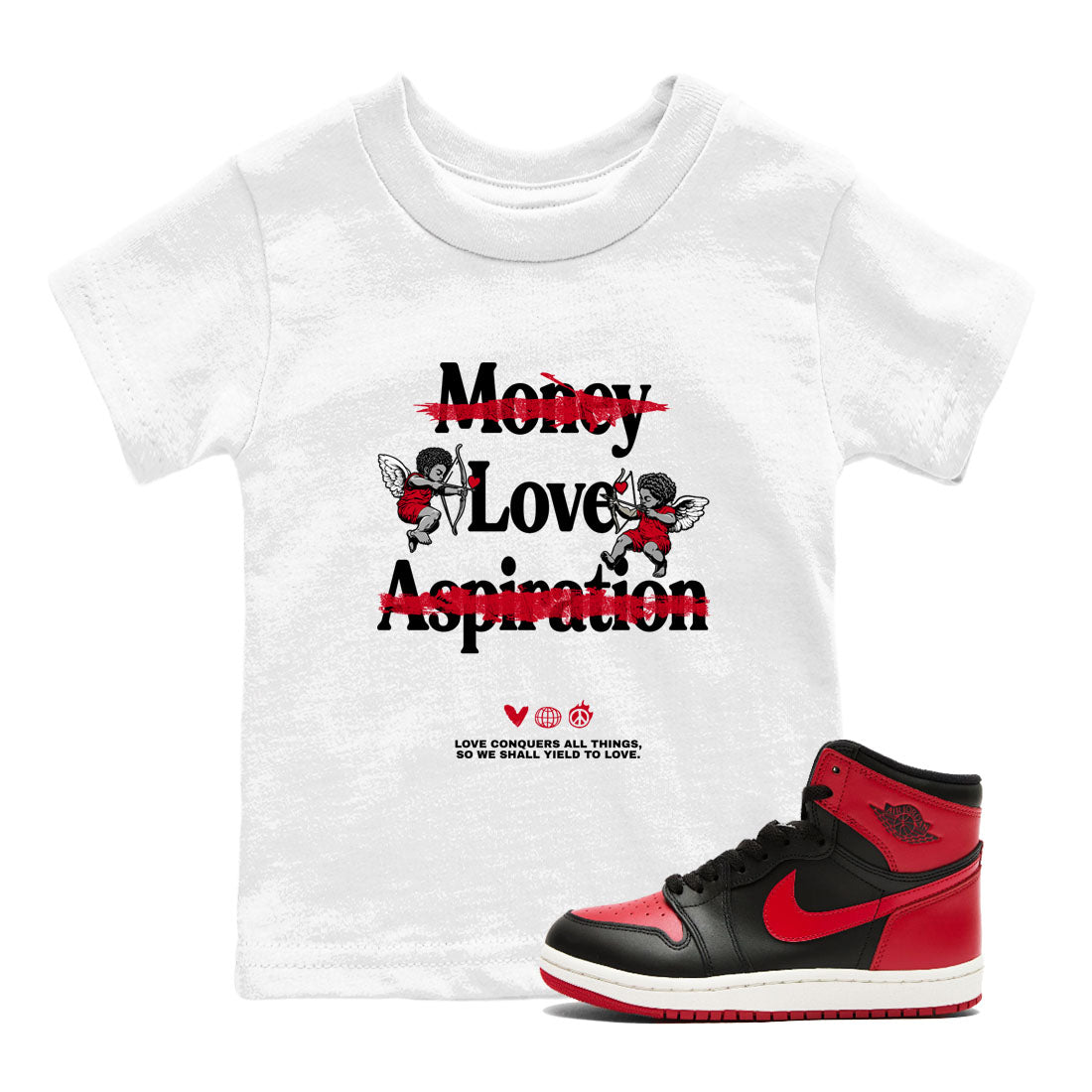 Love Conquers All Things snkmatch Tees Kids - Air Jordan 1 '85 Bred