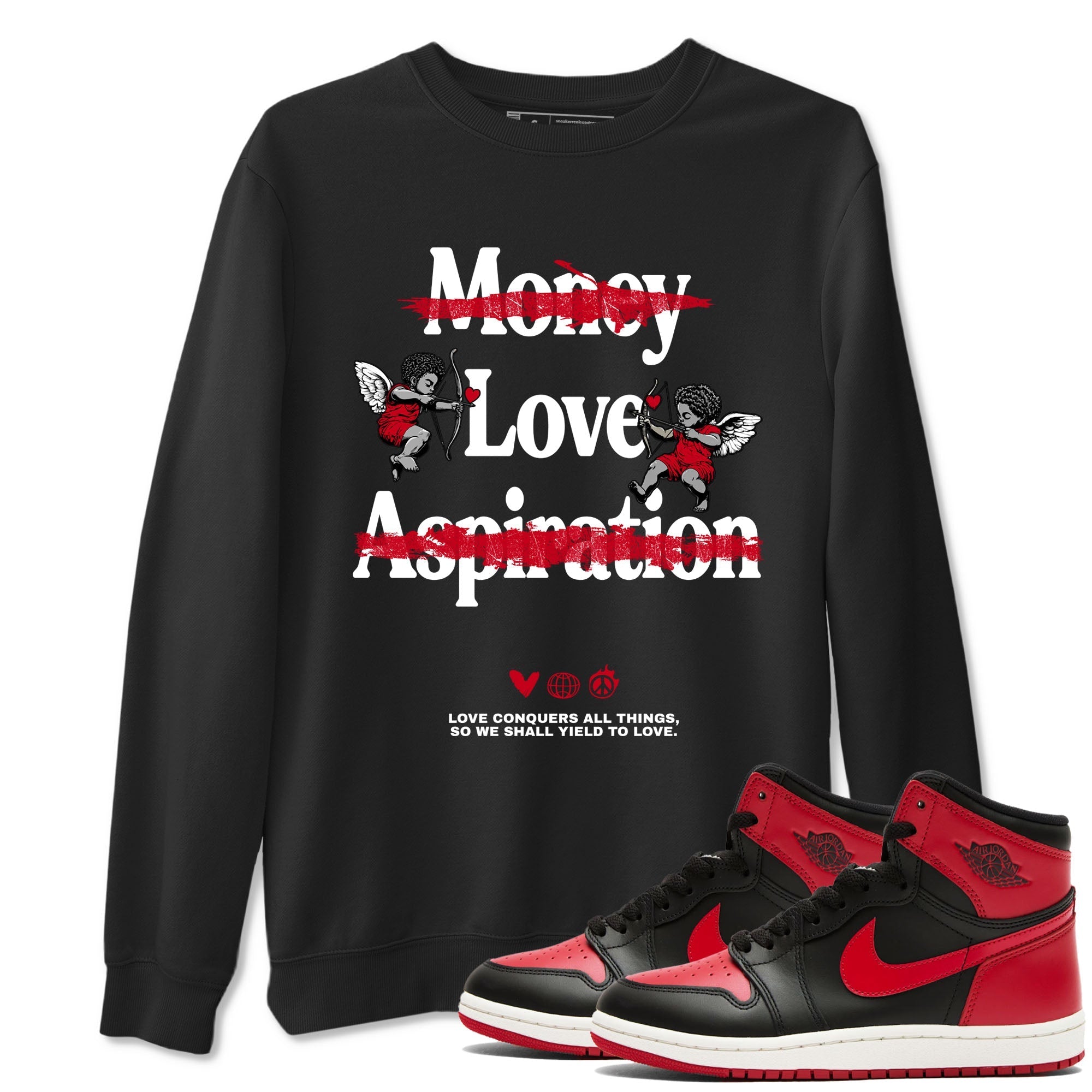 Love Conquers All Things snkmatch Tees - Air Jordan 1 '85 Bred