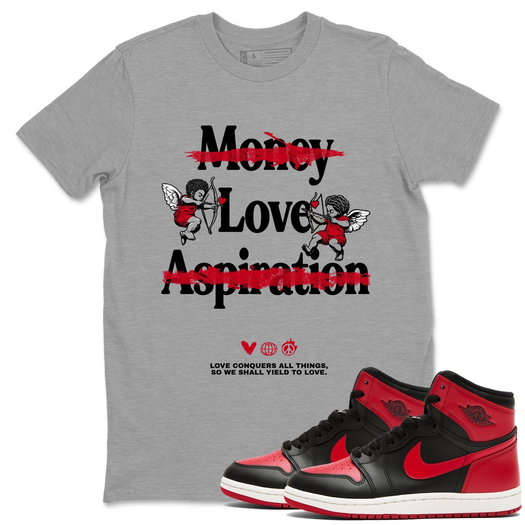 Love Conquers All Things snkmatch Tees - Air Jordan 1 '85 Bred