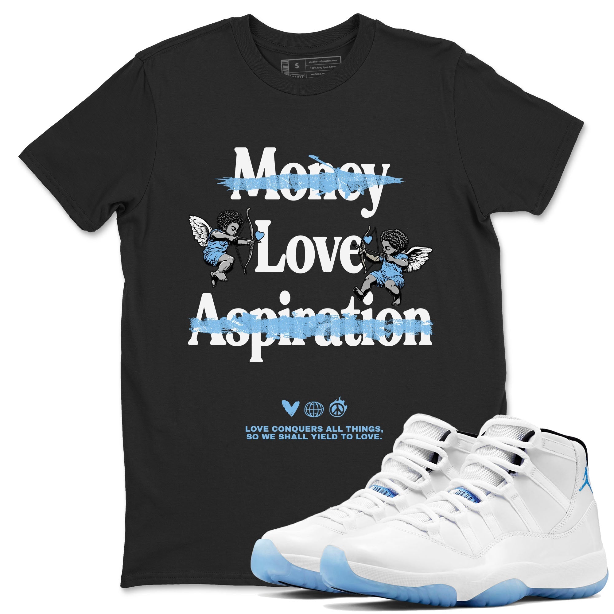 Love Conquers All Things snkmatch Tees - Air Jordan 11 Legend Blue