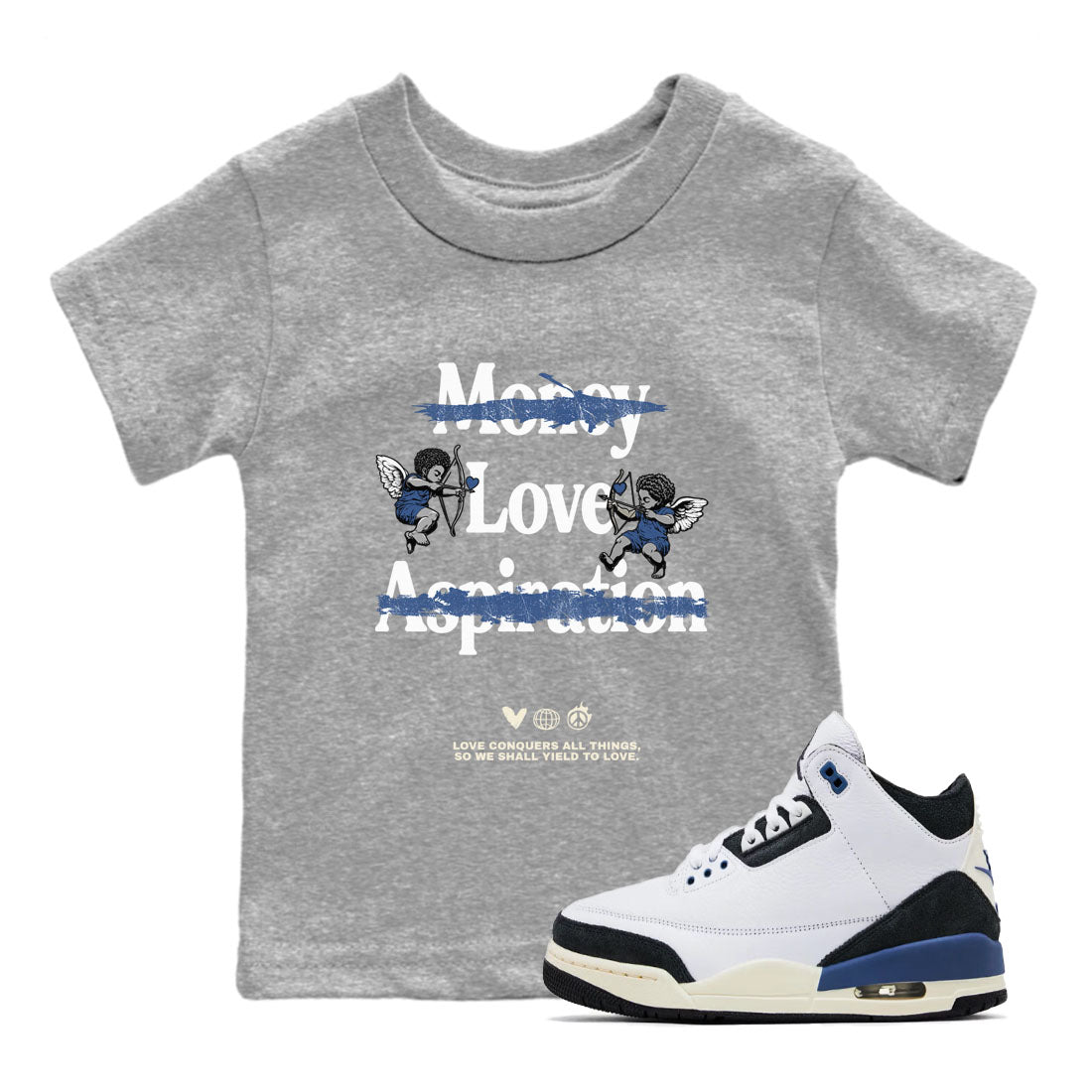 Love Conquers All Things snkmatch Tees Kids - Air Jordan 3 A Ma Maniere x Diffused Blue