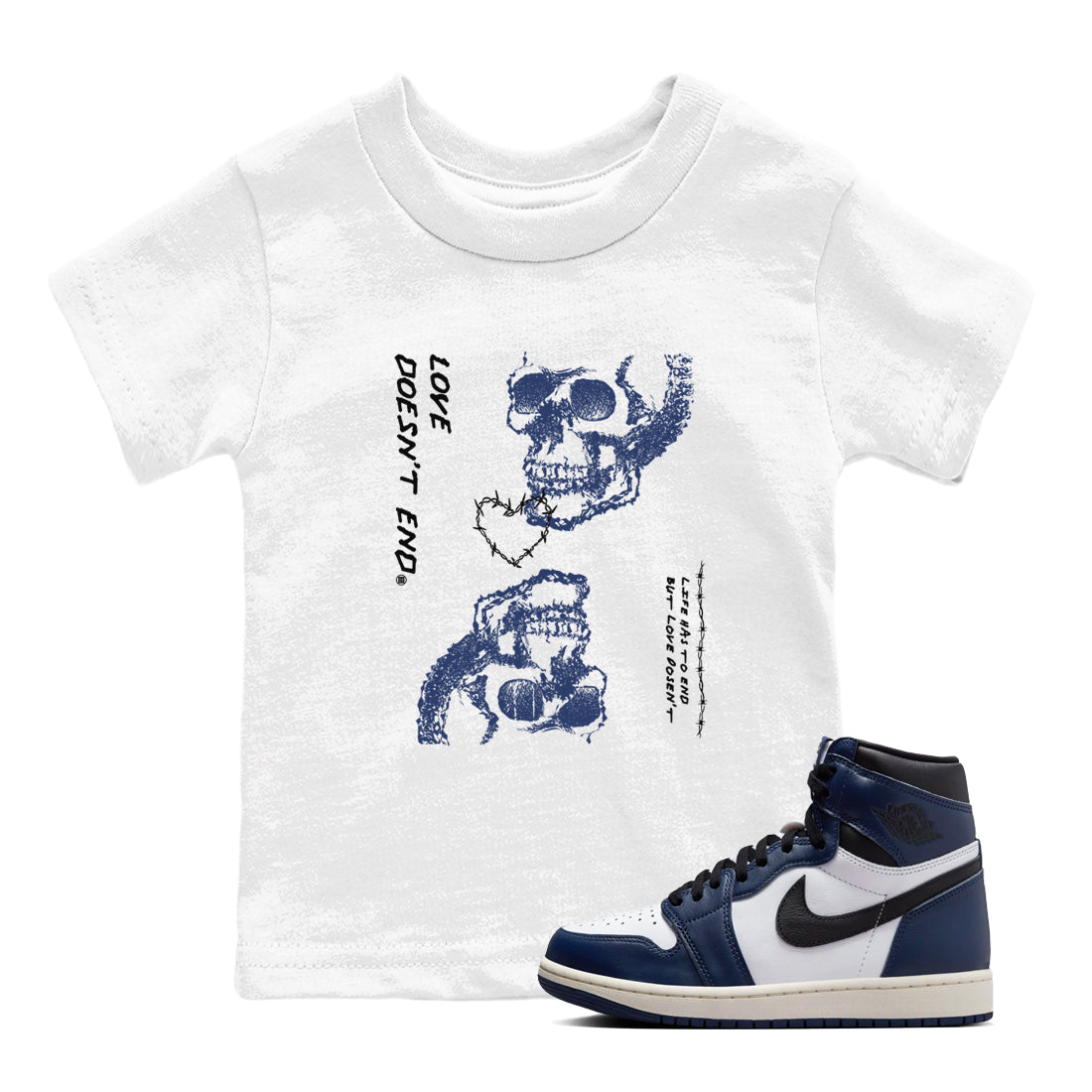 Love Doesn't End snkmatch Tees Kids - Air Jordan 1 Midnight Navy