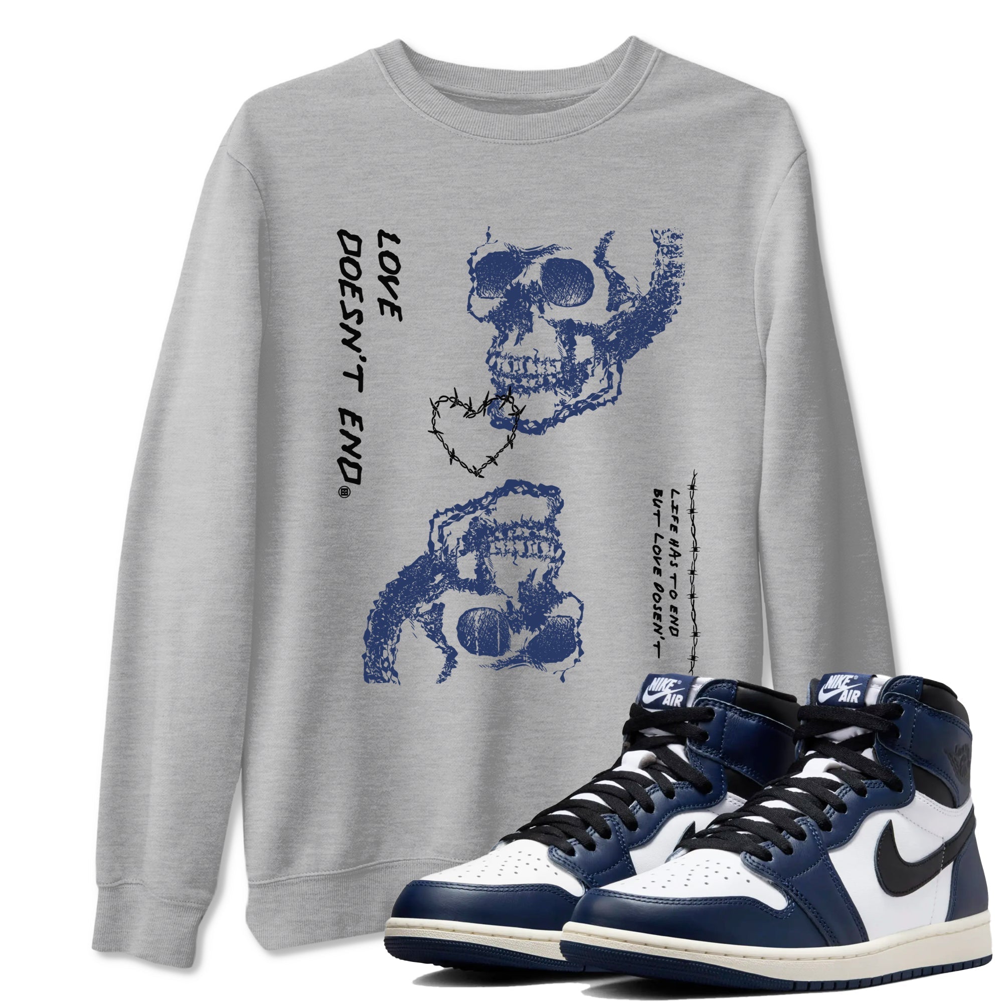 Love Doesn't End snkmatch Tees - Air Jordan 1 Midnight Navy