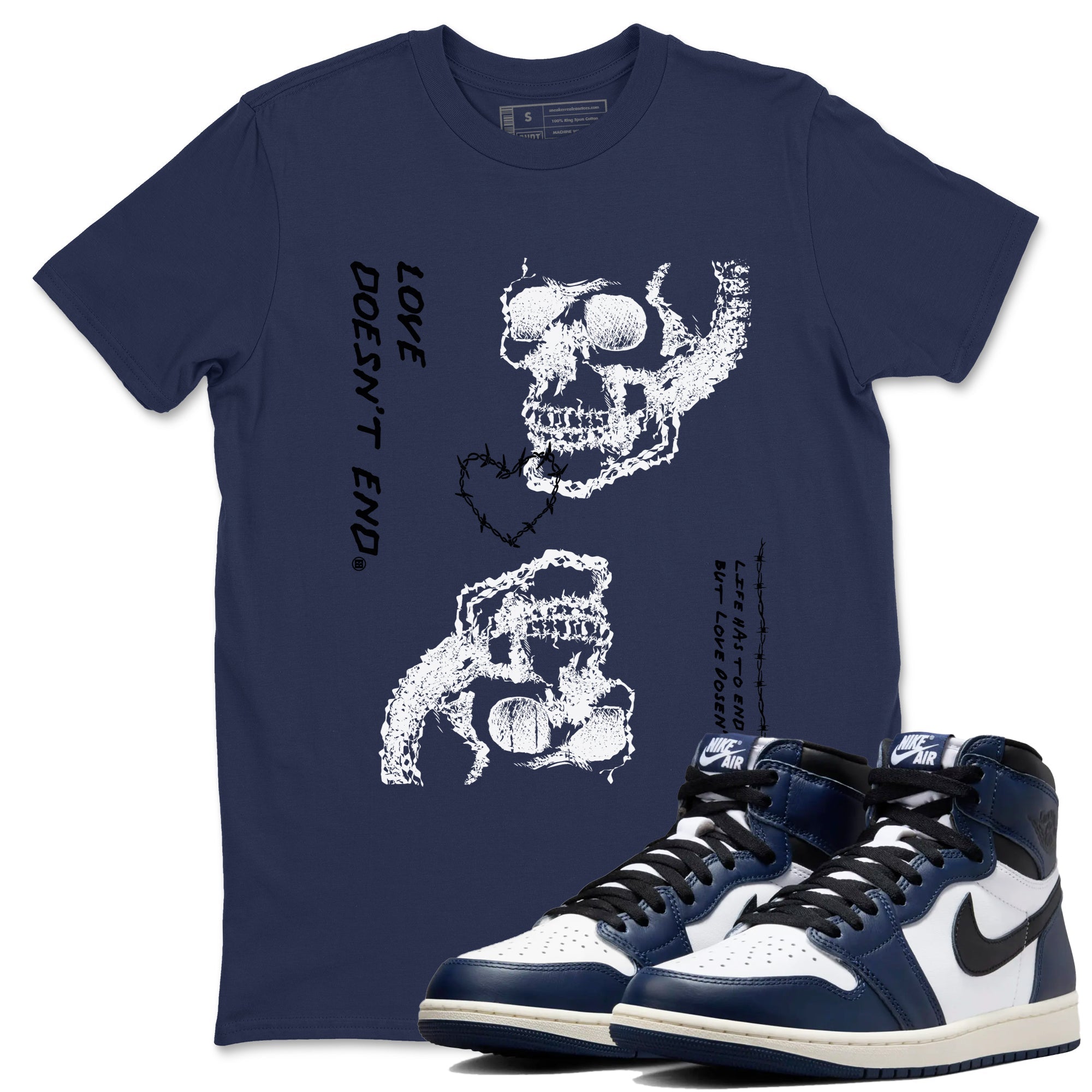 Love Doesn't End snkmatch Tees - Air Jordan 1 Midnight Navy