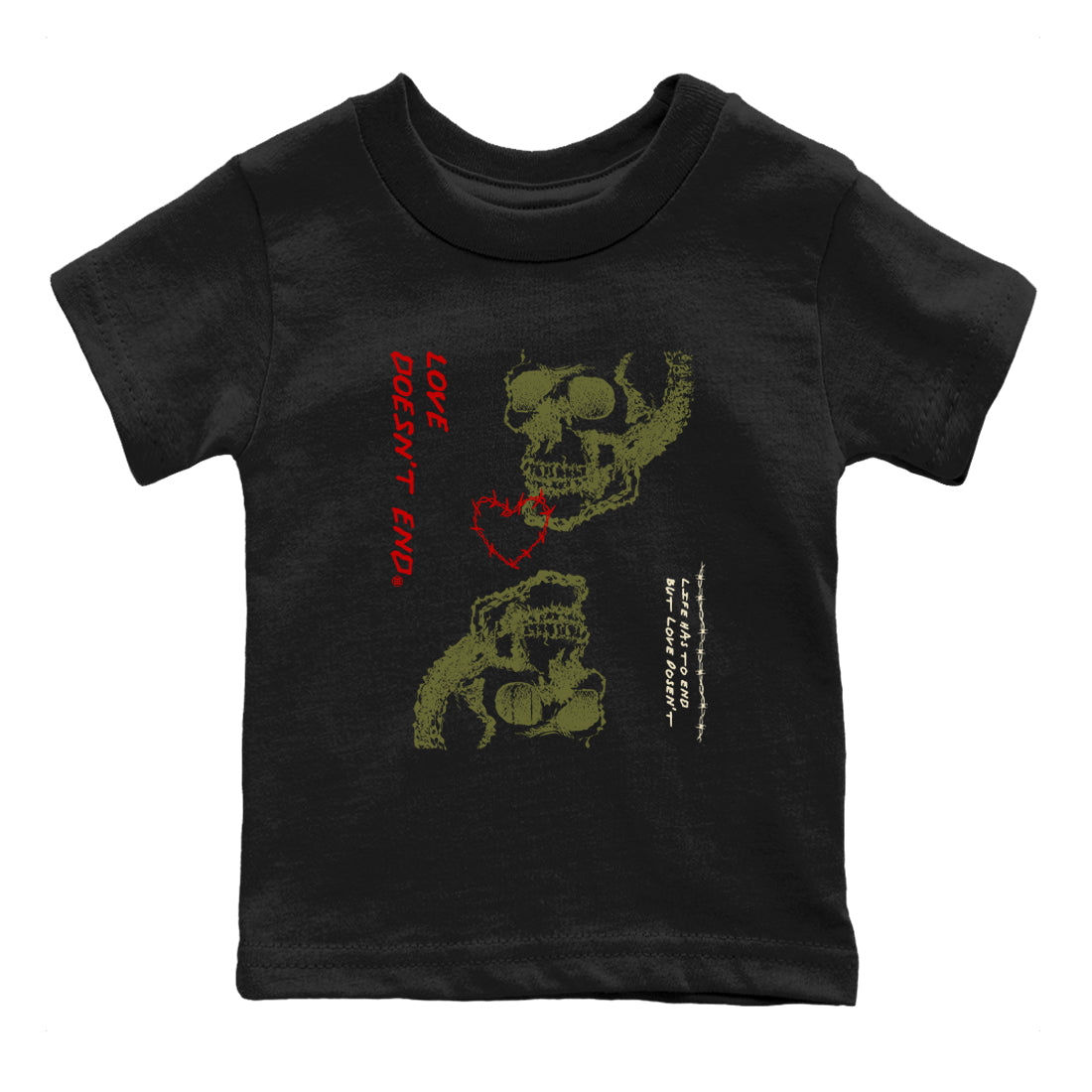 Love Doesn't End snkmatch Tees Kids - Air Jordan 1 Travis Scott Medium Olive