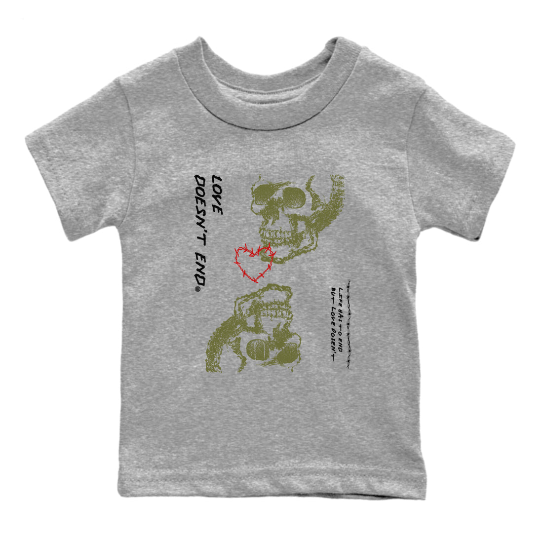 Love Doesn't End snkmatch Tees Kids - Air Jordan 1 Travis Scott Medium Olive