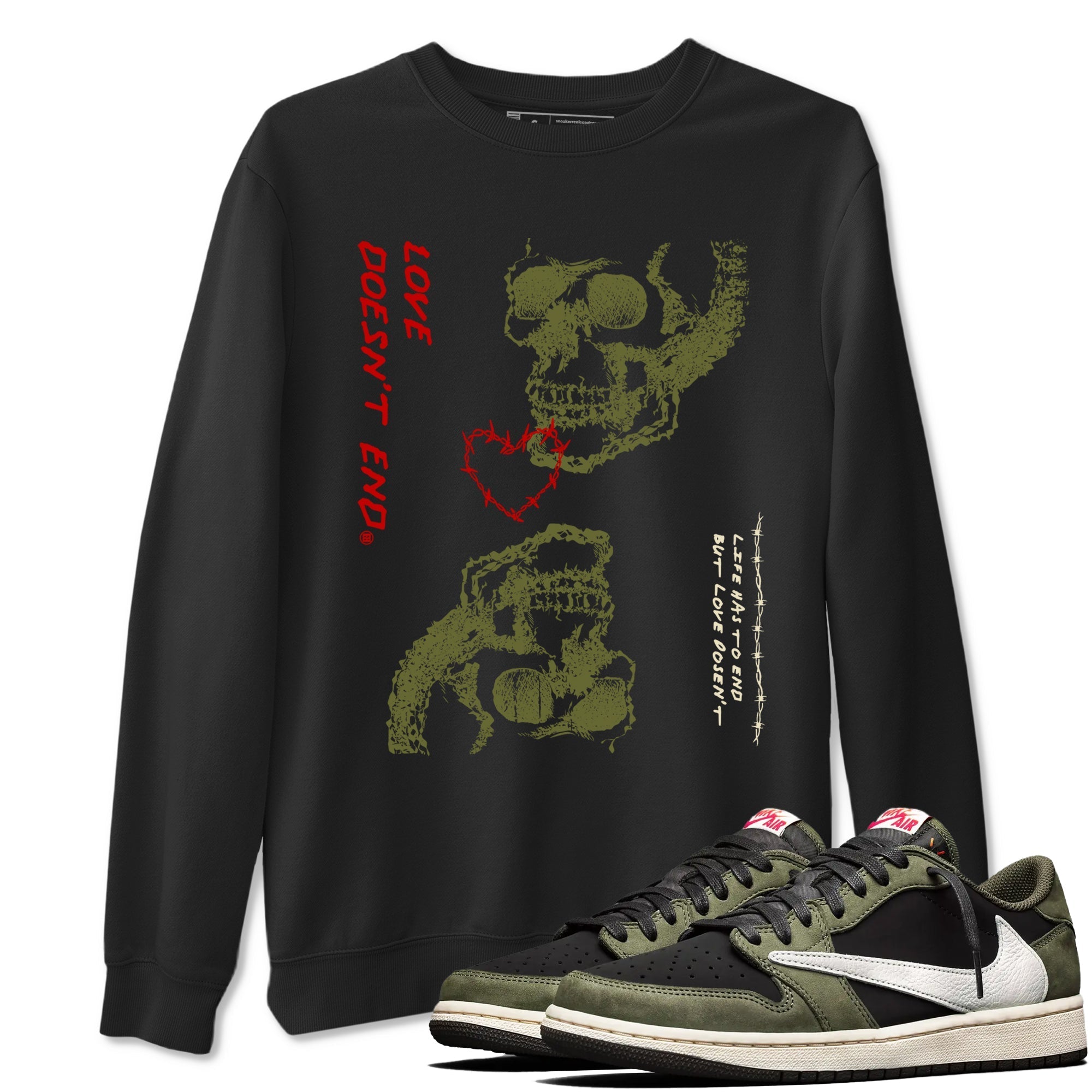 Love Doesn't End snkmatch Tees - Air Jordan 1 Travis Scott Medium Olive