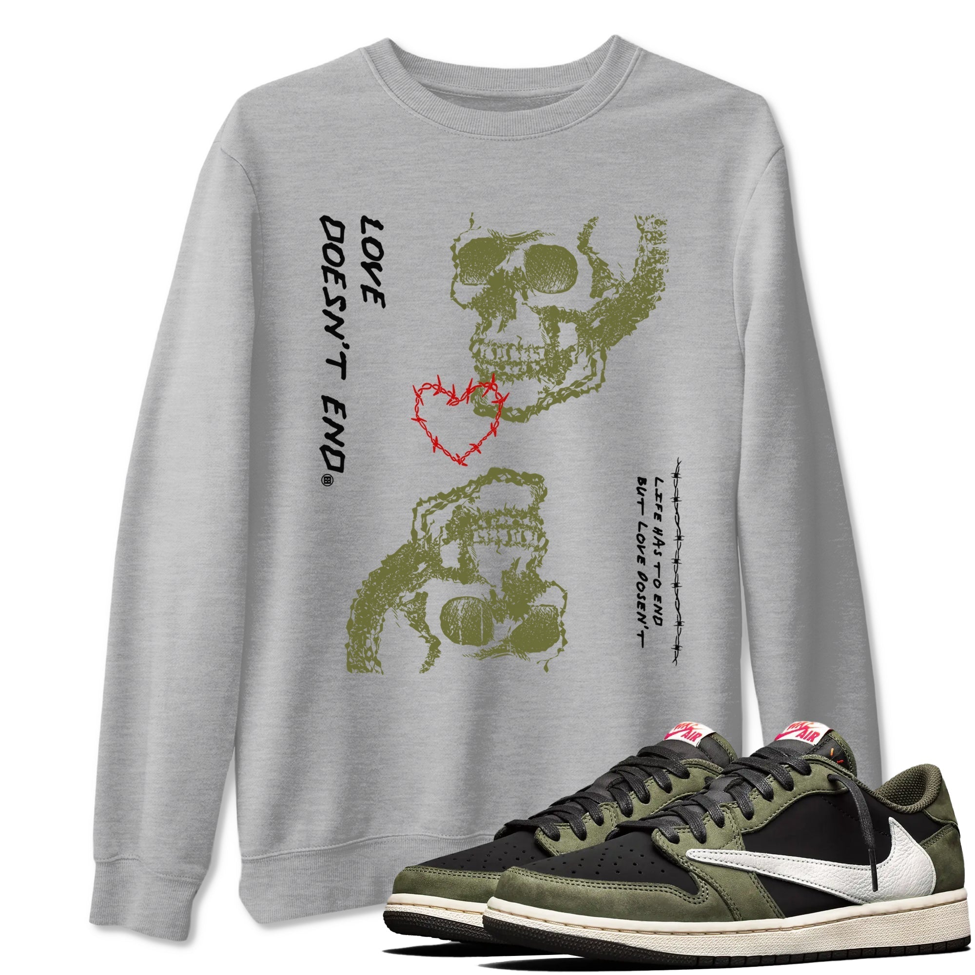 Love Doesn't End snkmatch Tees - Air Jordan 1 Travis Scott Medium Olive