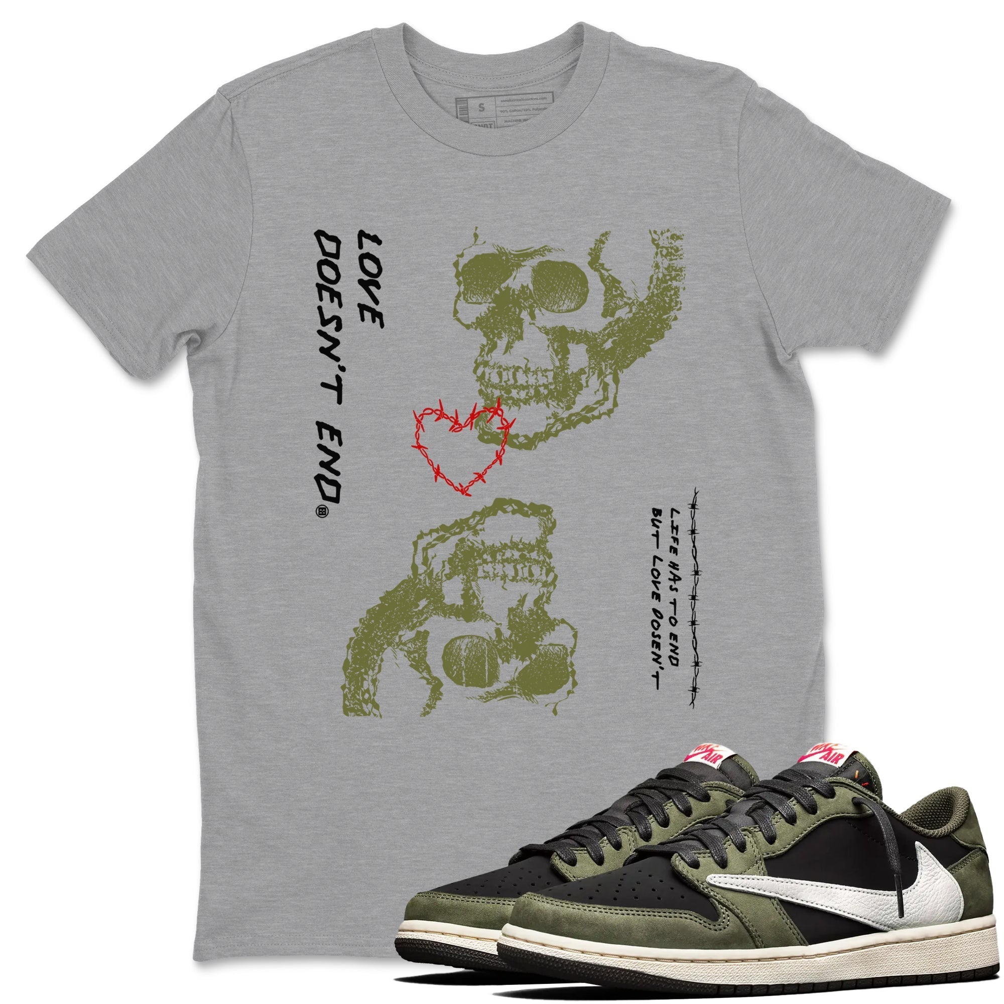 Love Doesn't End snkmatch Tees - Air Jordan 1 Travis Scott Medium Olive