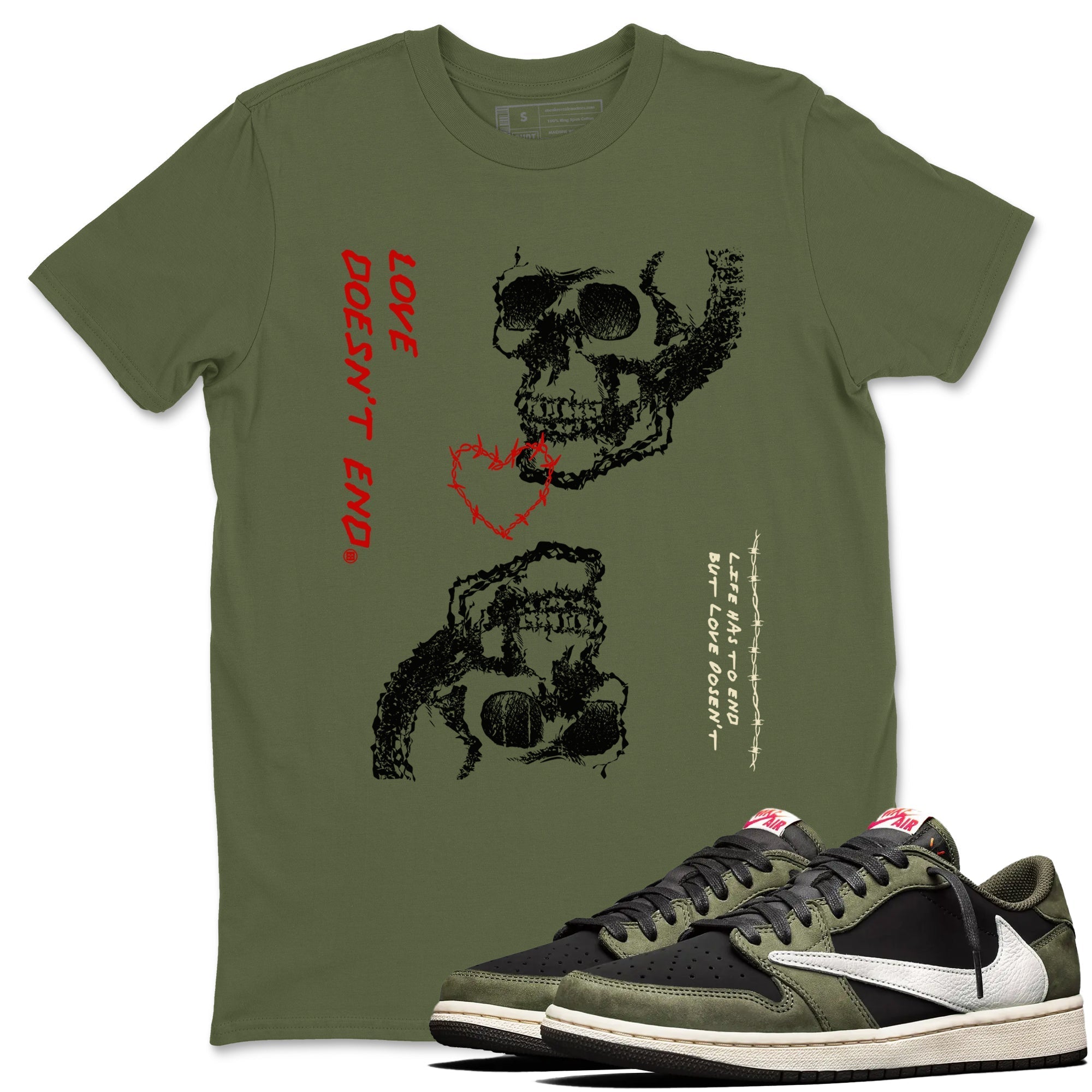 Love Doesn't End snkmatch Tees - Air Jordan 1 Travis Scott Medium Olive