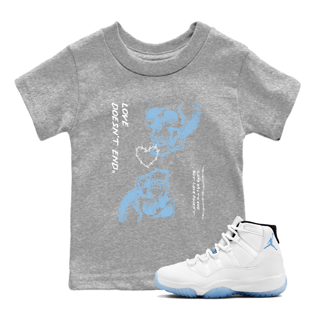 Love Doesn't End snkmatch Tees Kids - Air Jordan 11 Legend Blue