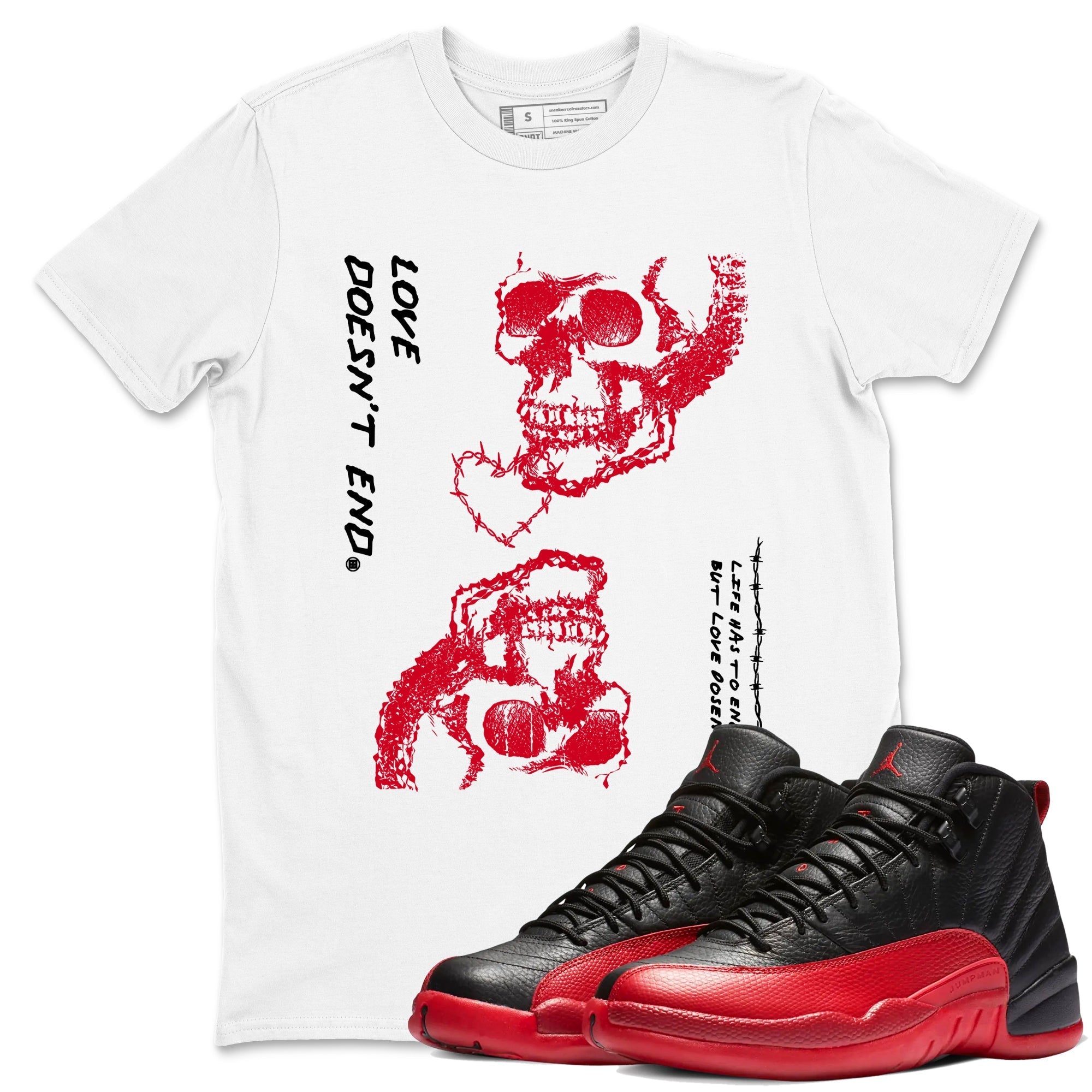 Love Doesn't End snkmatch Tees - Air Jordan 12 Flu Game