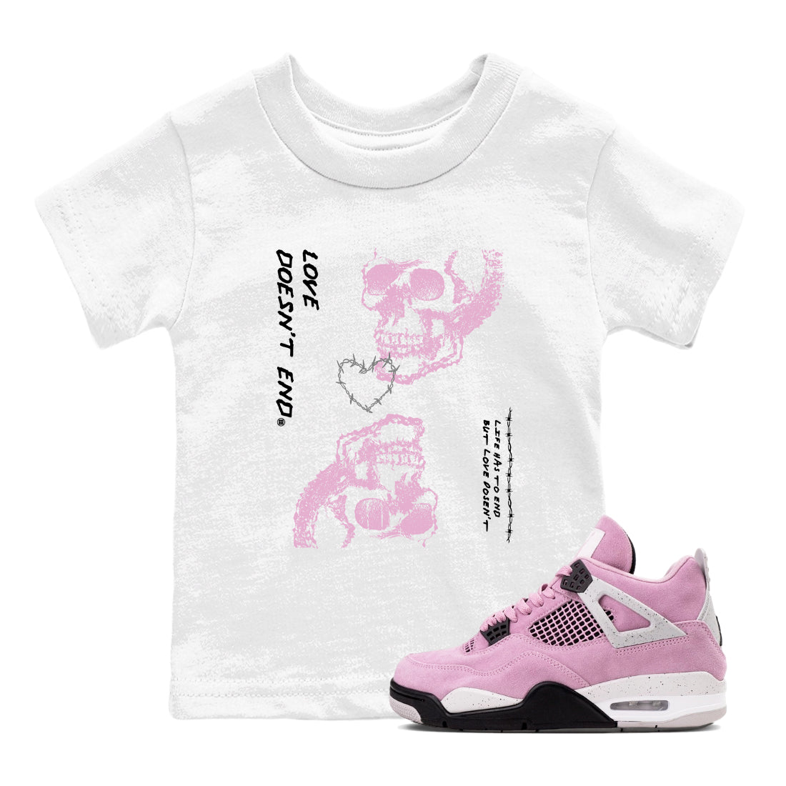 Love Doesn't End snkmatch Tees Kids - Air Jordan 4 Orchid