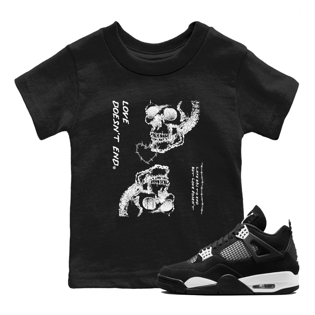 Love Doesn't End snkmatch Tees Kids - Air Jordan 4 White Thunder