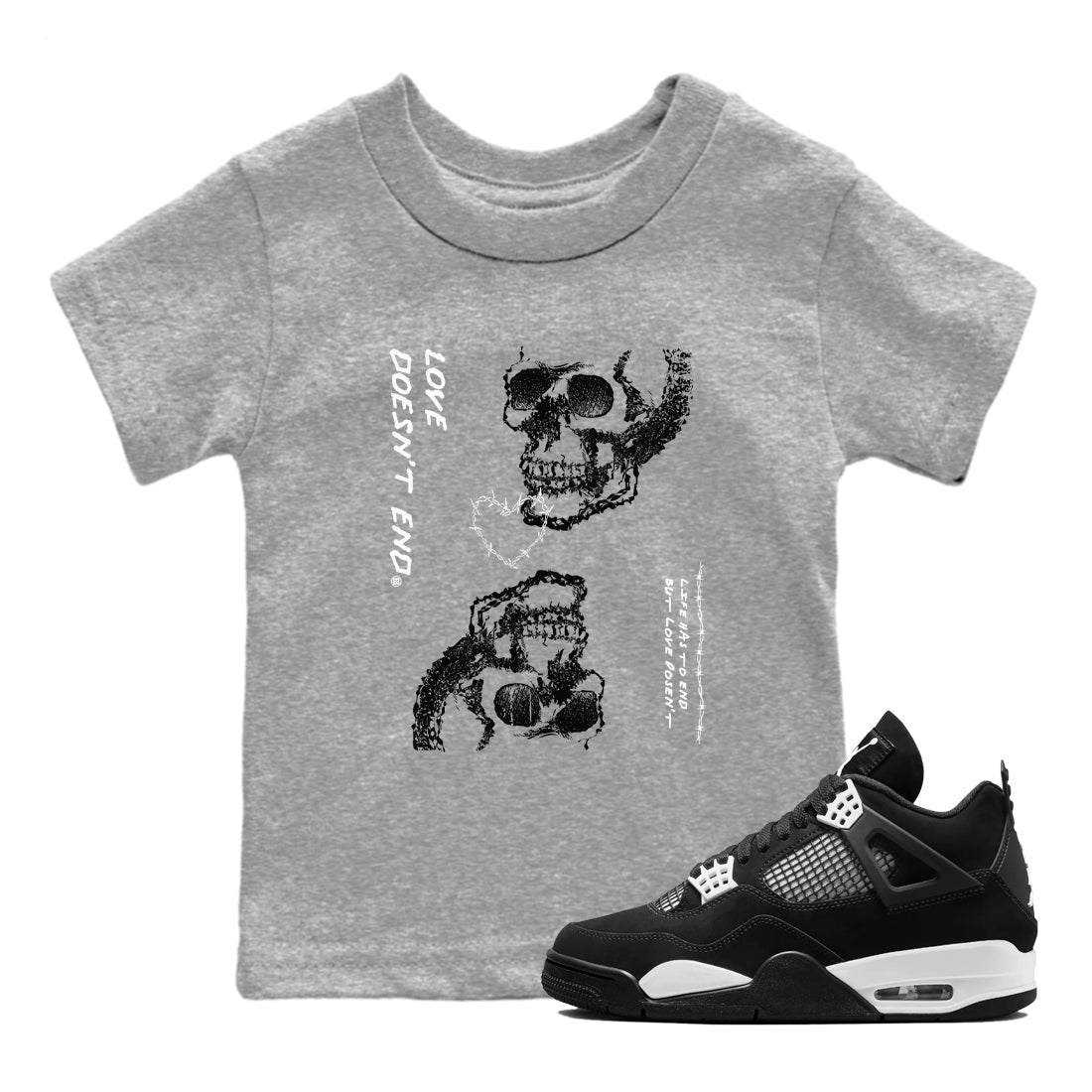 Love Doesn't End snkmatch Tees Kids - Air Jordan 4 White Thunder