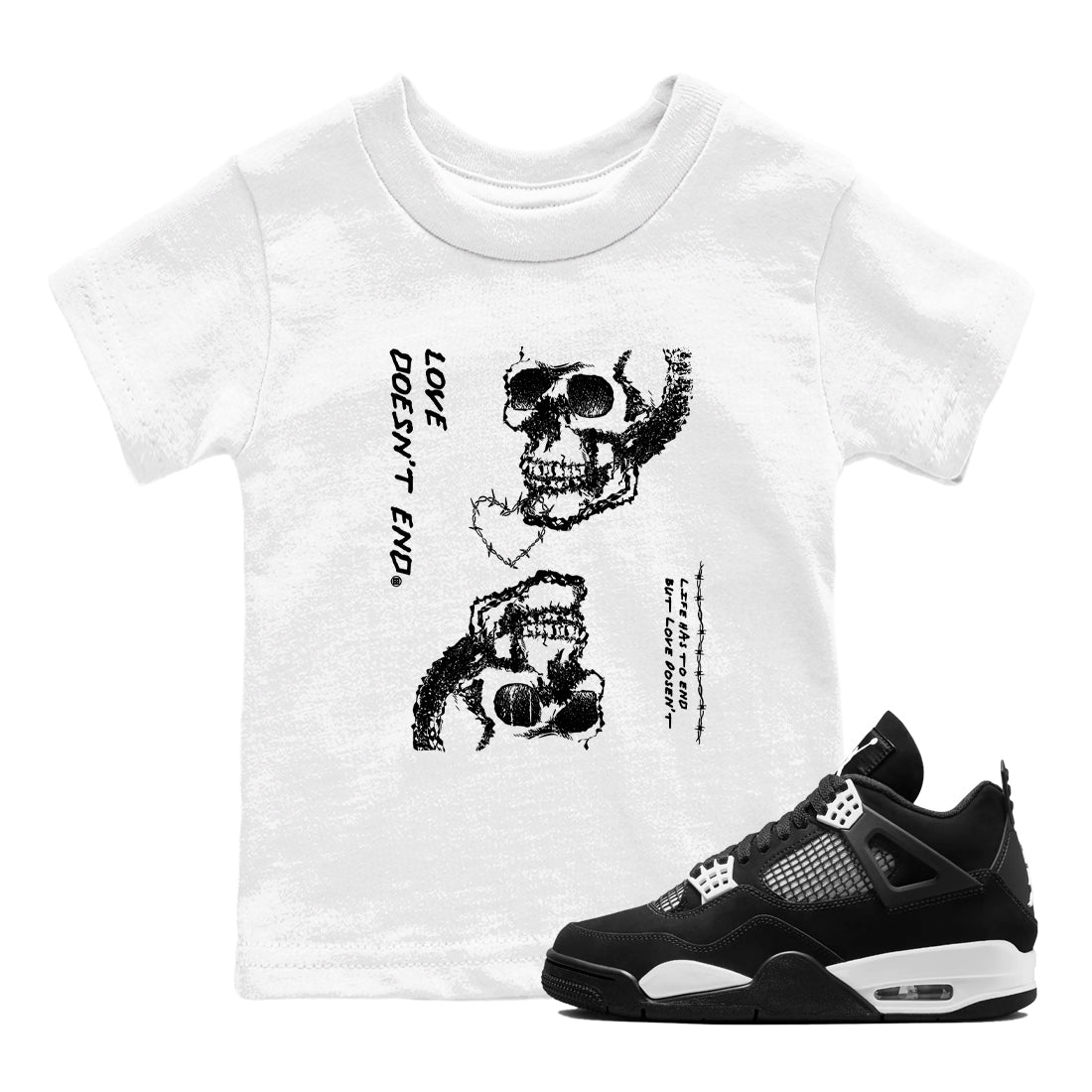 Love Doesn't End snkmatch Tees Kids - Air Jordan 4 White Thunder