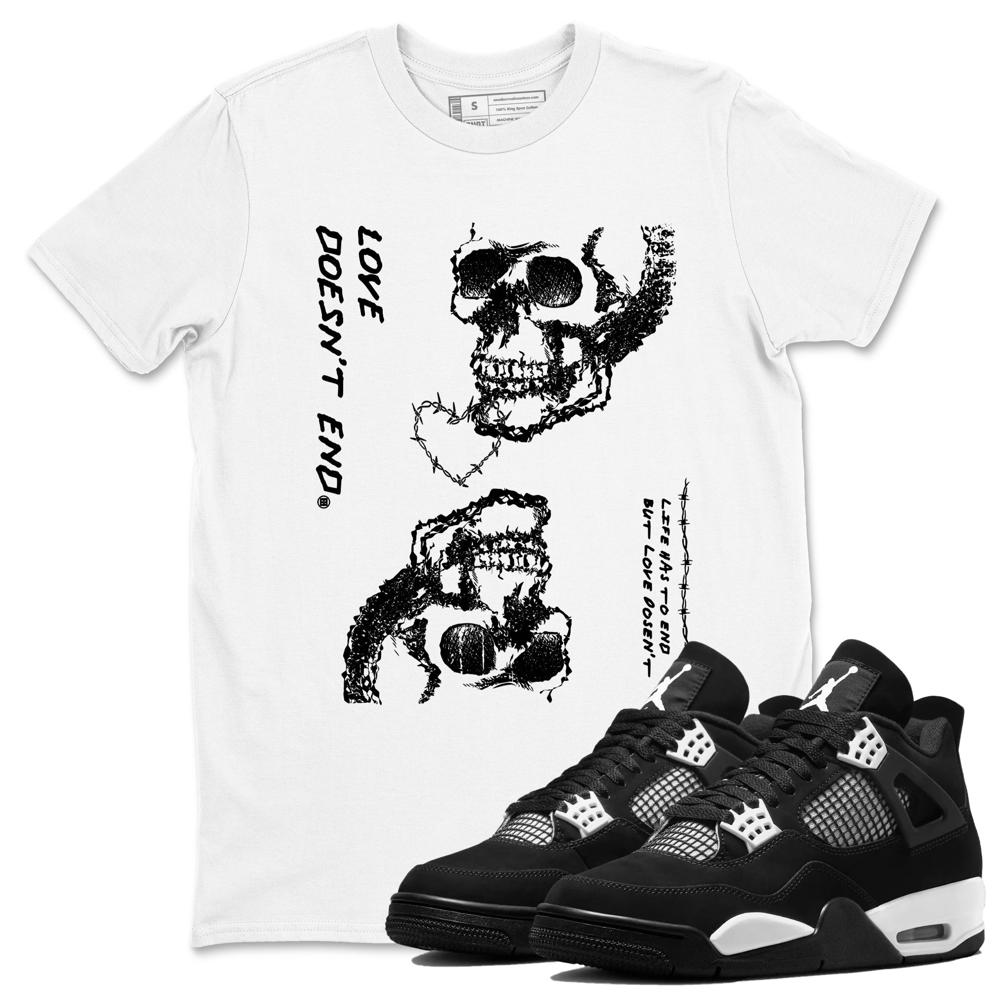 Love Doesn't End snkmatch Tees - Air Jordan 4 White Thunder