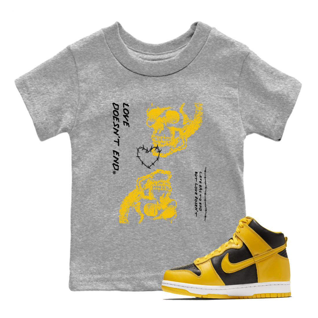 Love Doesn't End snkmatch Tees Kids - Dunk High Pollen