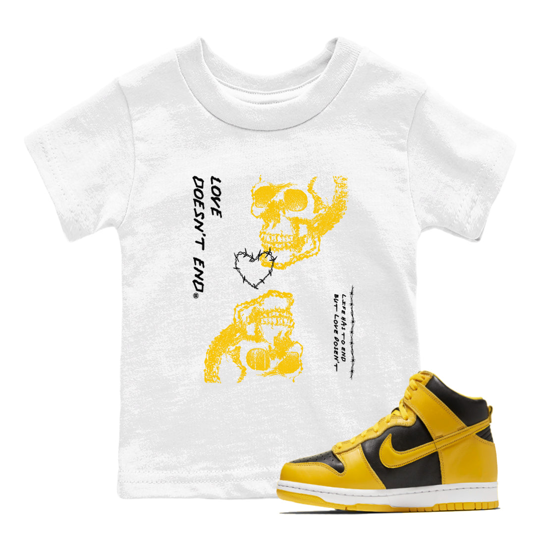 Love Doesn't End snkmatch Tees Kids - Dunk High Pollen