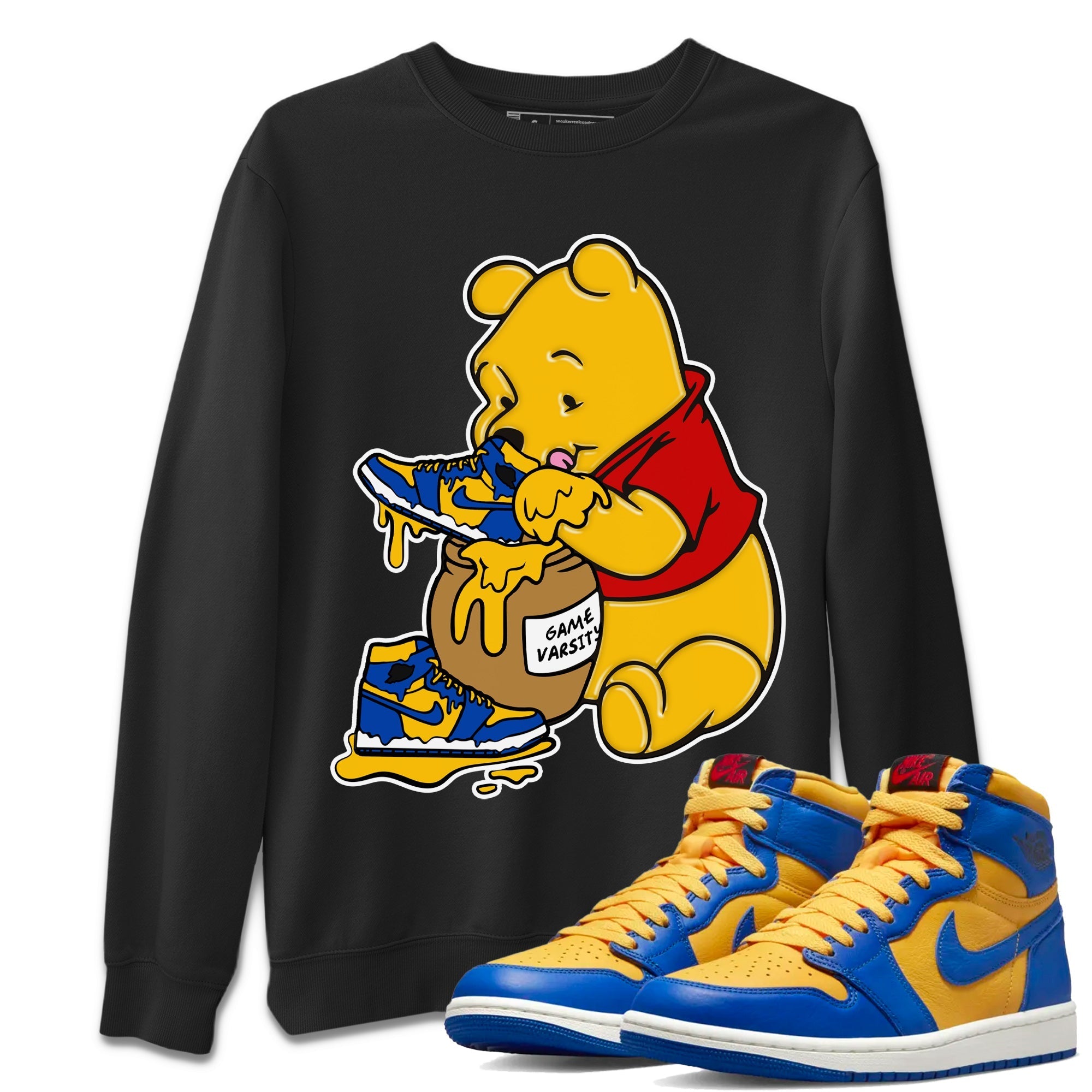 Love Honey Unisex Tops - Air Jordan 1 Game Royal Varsity Maize