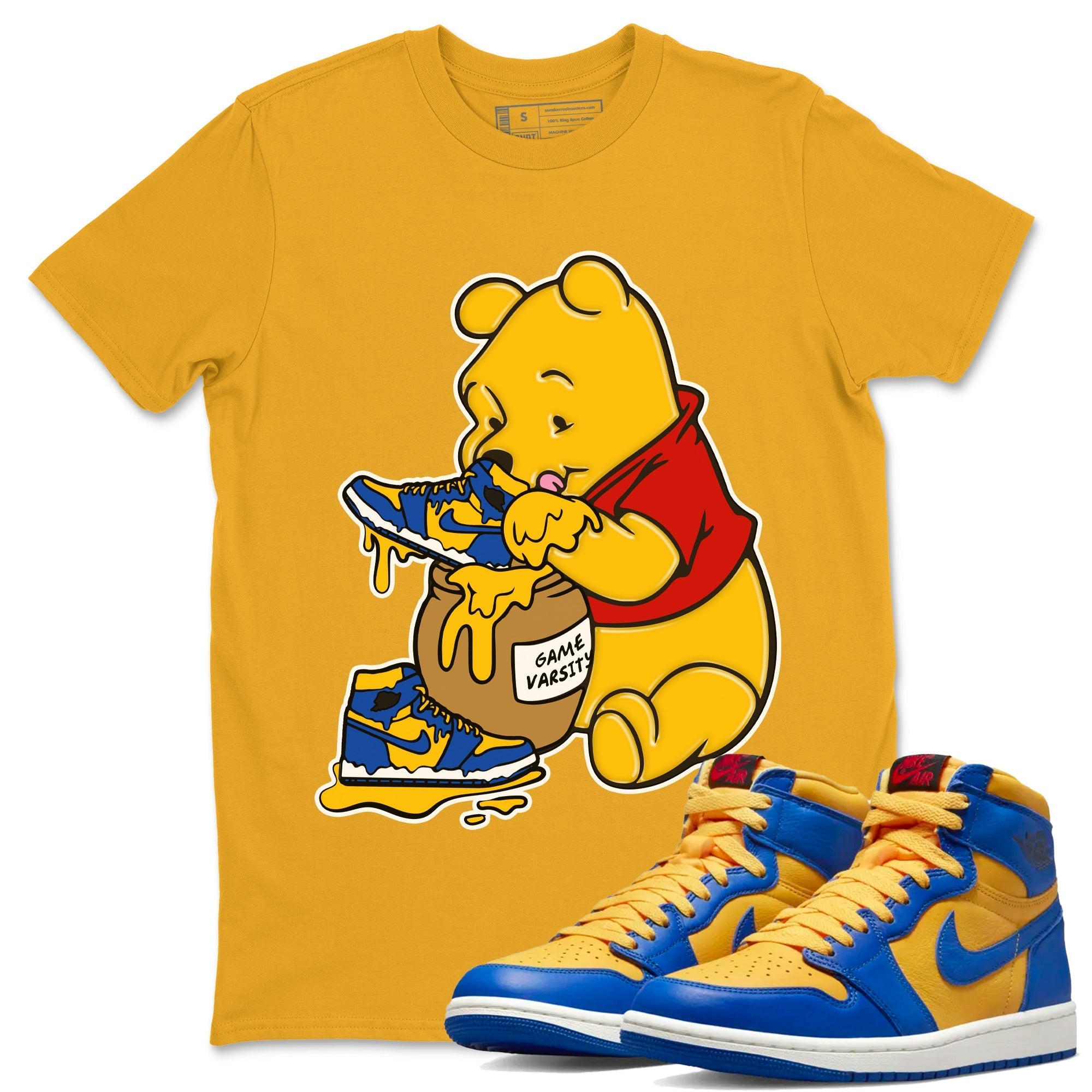 Love Honey Unisex Tops - Air Jordan 1 Game Royal Varsity Maize