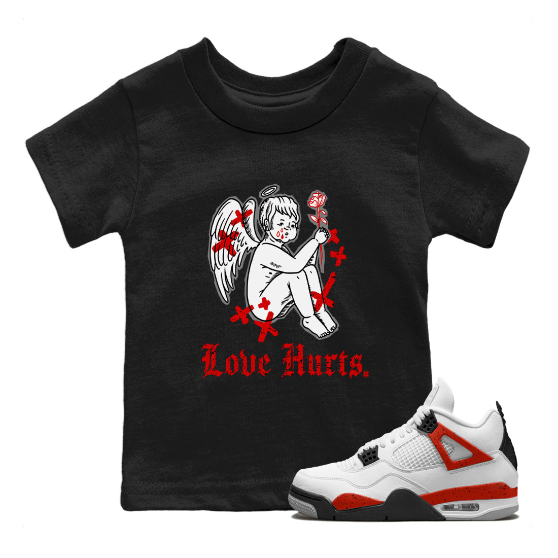 Love Hurts Kids Tops - Air Jordan 4 Red Cement