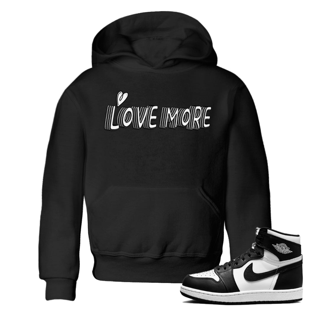 Love More Kids Tops - Air Jordan 1 Black White
