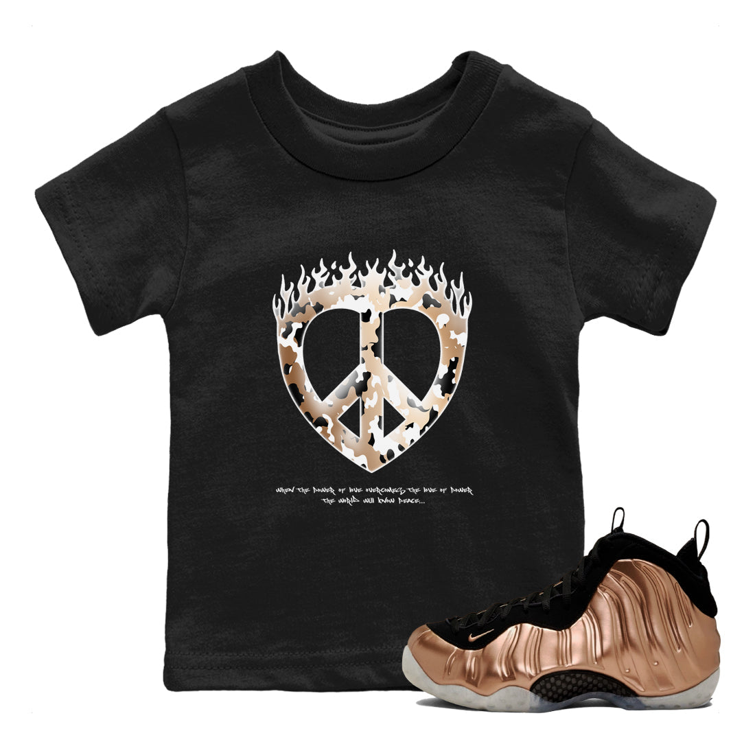 Love Peace snkmatch Tees Kids - Air Foamposite One Metallic Copper