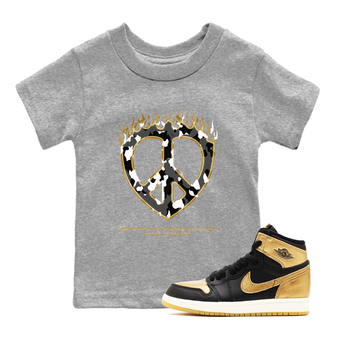 Love Peace snkmatch Tees Kids - Air Jordan 1 Black Metallic Gold