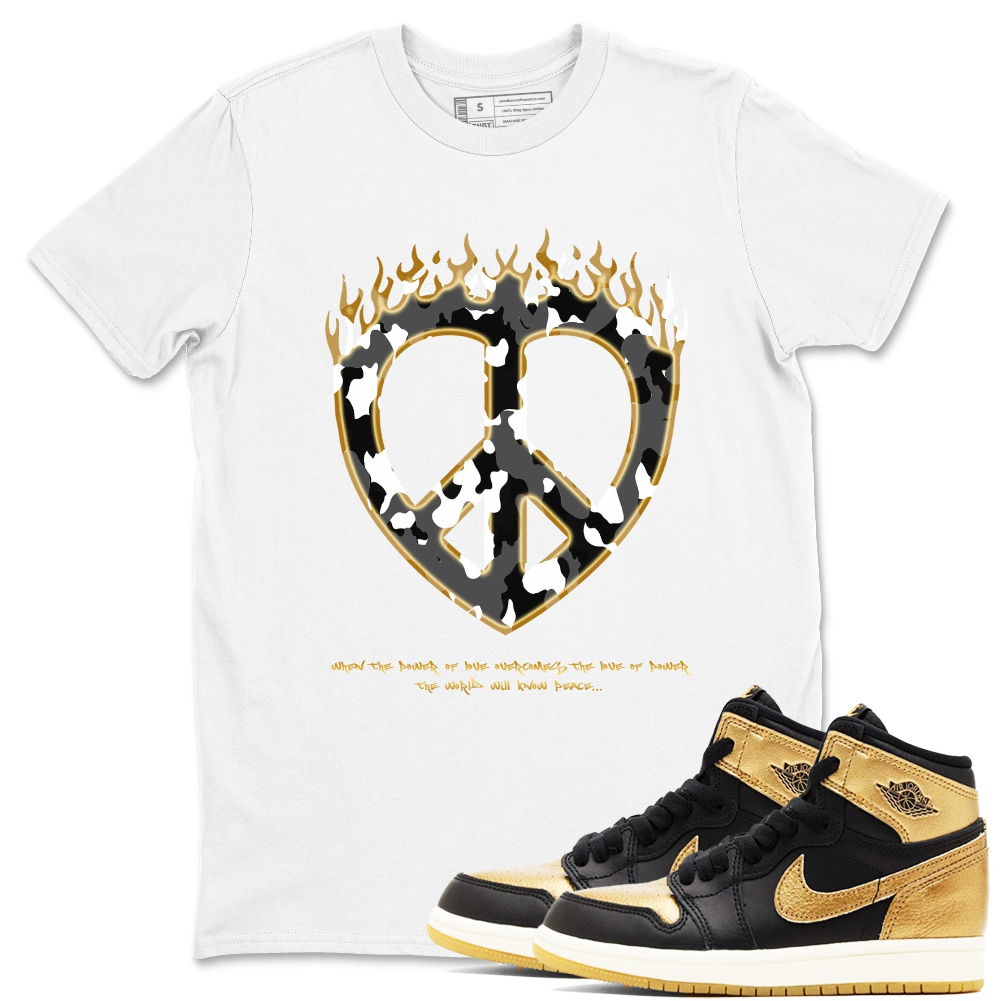 Love Peace snkmatch Tees - Air Jordan 1 Black Metallic Gold