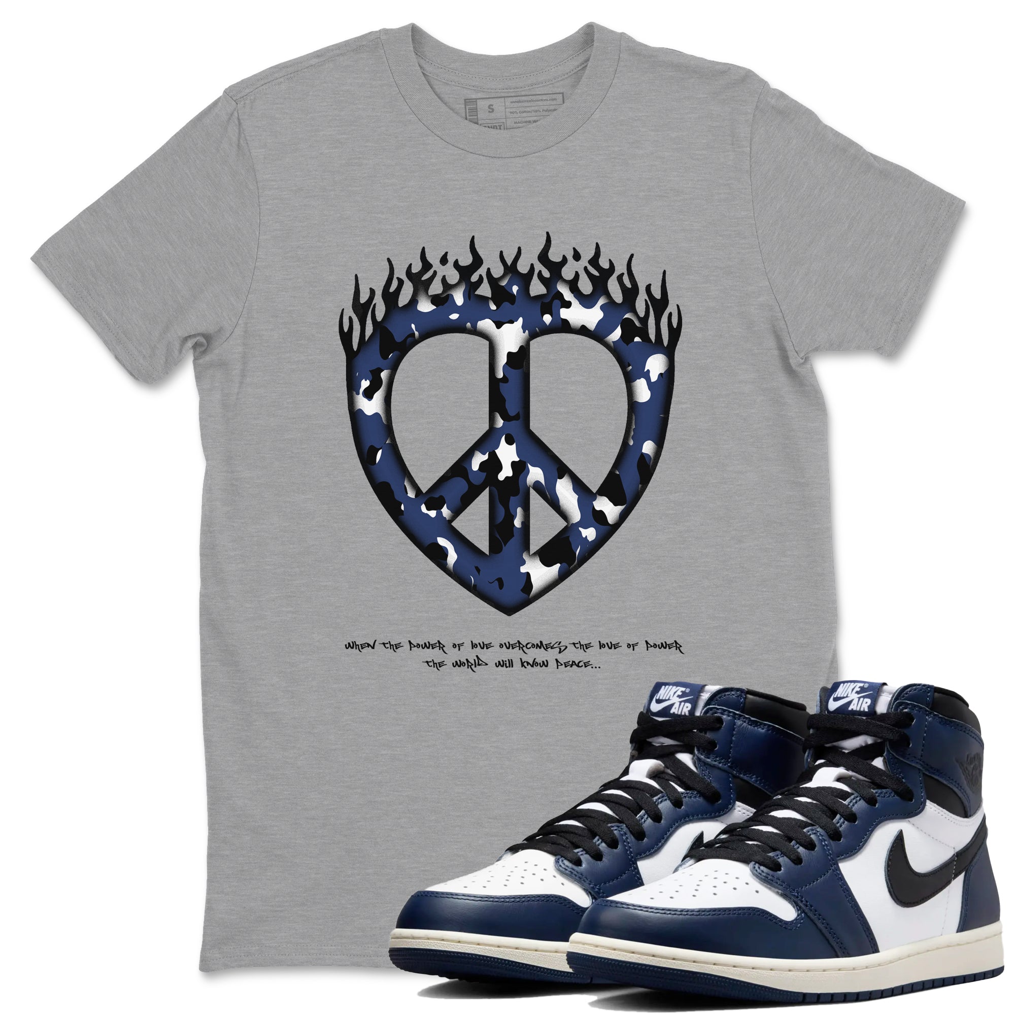Love Peace snkmatch Tees - Air Jordan 1 Midnight Navy