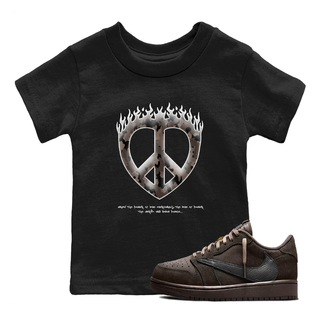 Love Peace snkmatch Tees Kids - Air Jordan 1 Travis Scott Velvet Brown