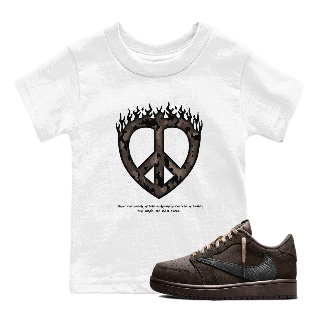 Love Peace snkmatch Tees Kids - Air Jordan 1 Travis Scott Velvet Brown