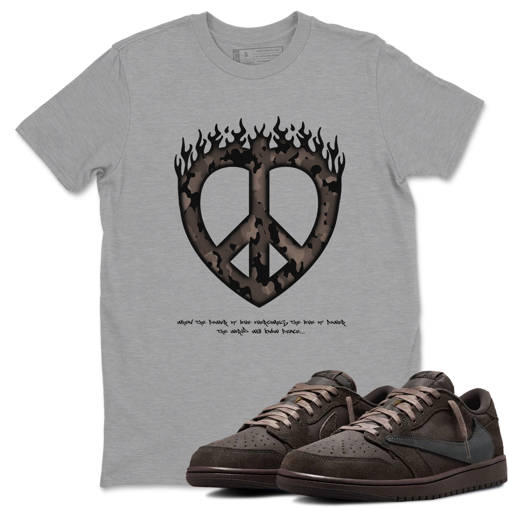 Love Peace snkmatch Tees - Air Jordan 1 Travis Scott Velvet Brown