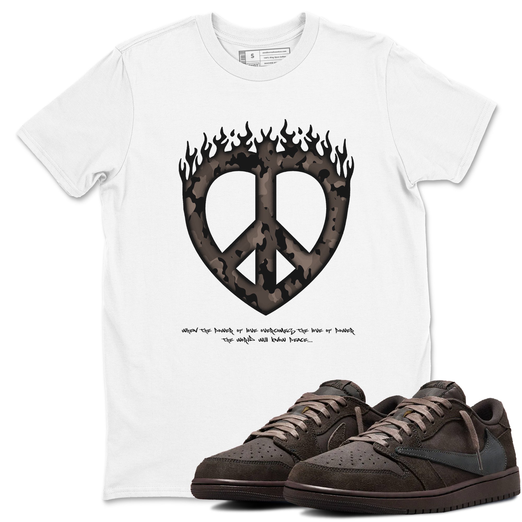 Love Peace snkmatch Tees - Air Jordan 1 Travis Scott Velvet Brown