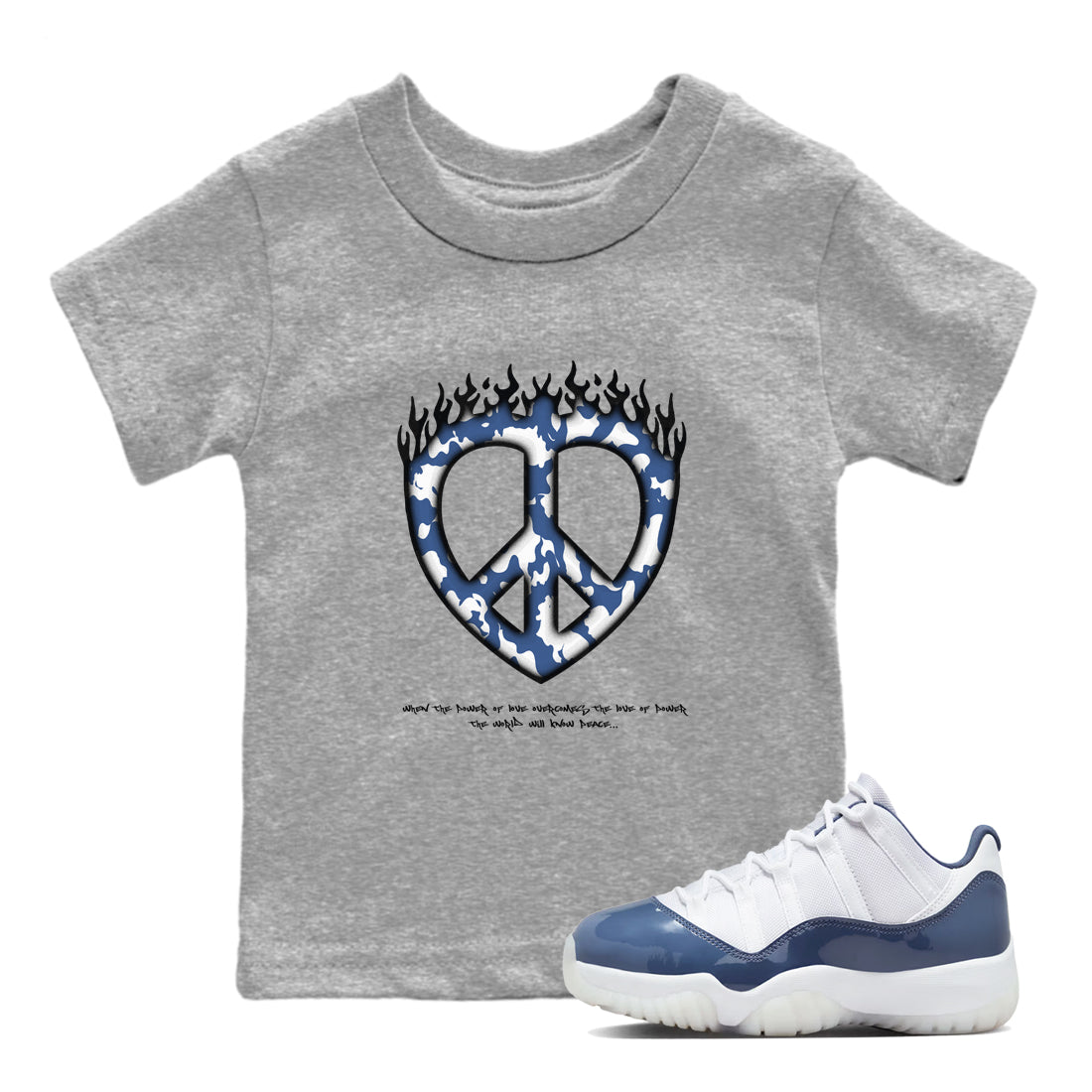 Love Peace snkmatch Tees Kids - Air Jordan 11 Diffused Blue