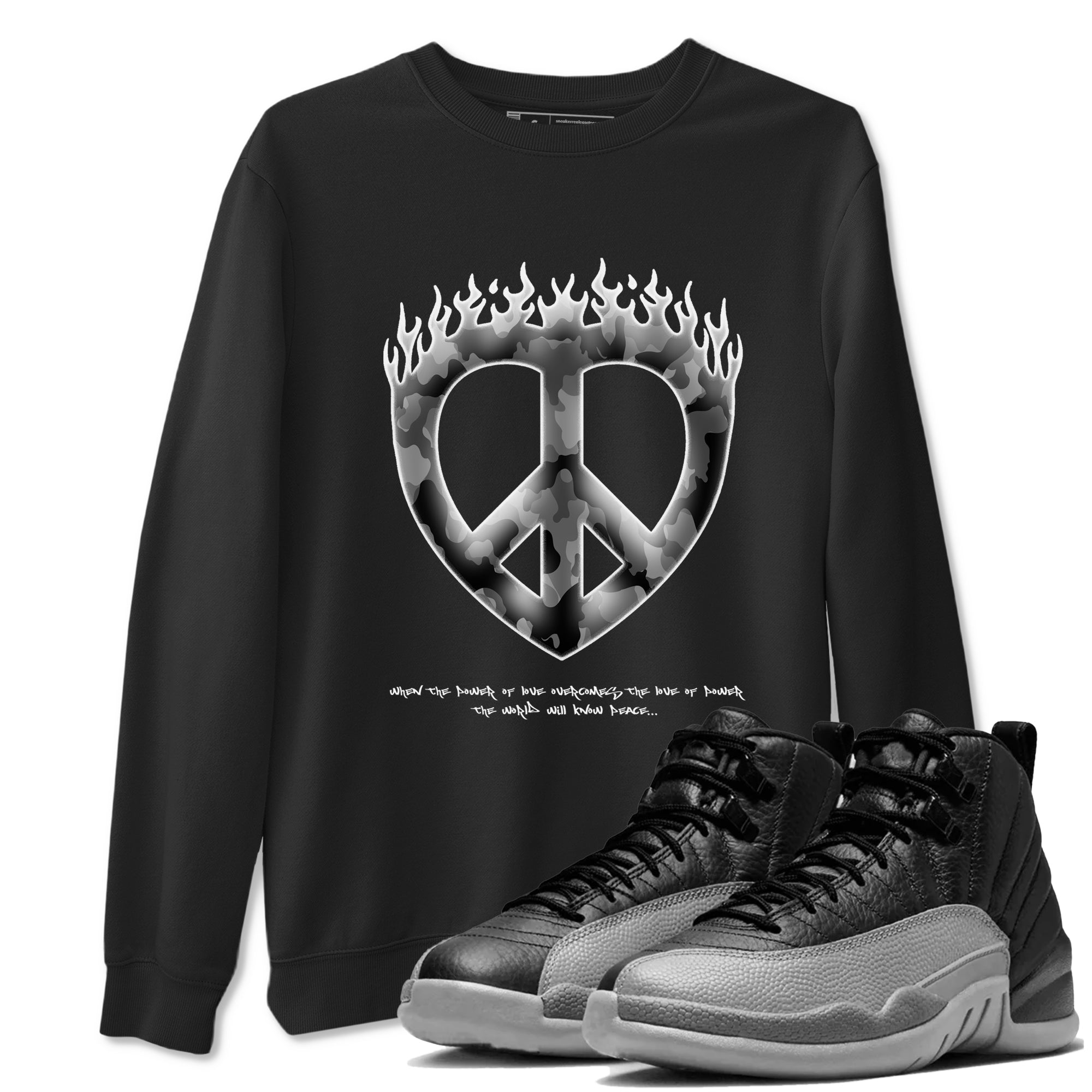 Love Peace snkmatch Tees - Air Jordan 12 Black Wolf Grey